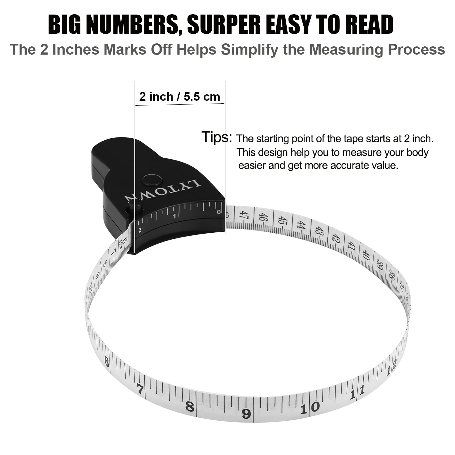 Automatic Telescopic Tape Measure(60In/150Cm), Measuring Tape for Body,Self-Tightening Body Measuring Tape,Retractable Tape Measure for Fitness, Weight Loss, Tailor, Sewing, Handcrafts (4 PCS) - Black+White image number 2