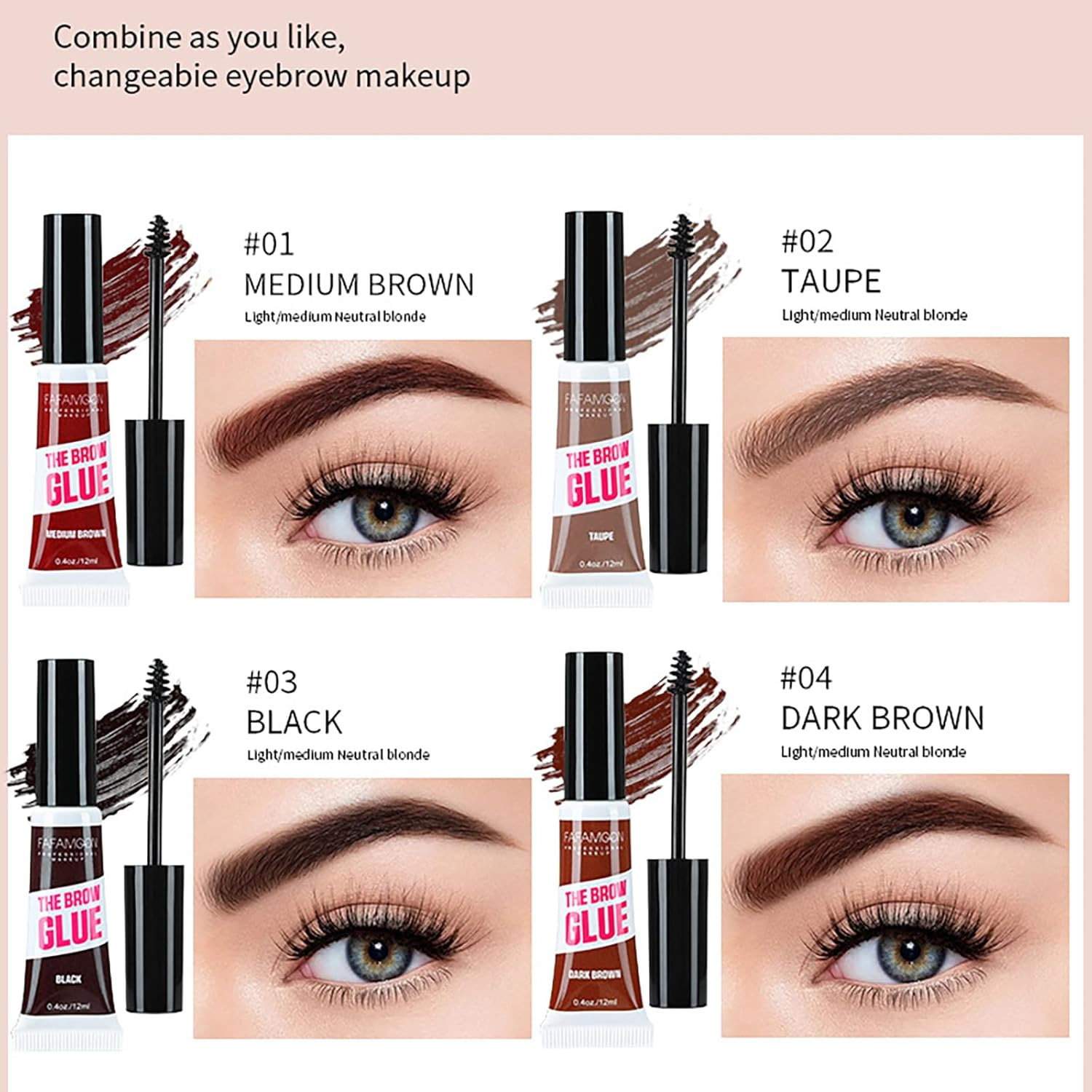 Hinourisha 5 Colors Eyebrow Mascara Professional Makeup Thick, Waterproof Eyebrow Gel, No Smudging, Tints & Thickens with 24Hr Wear Brow Gel Tint Coloring Kit - Clear+Dark Brown+Black image number 5