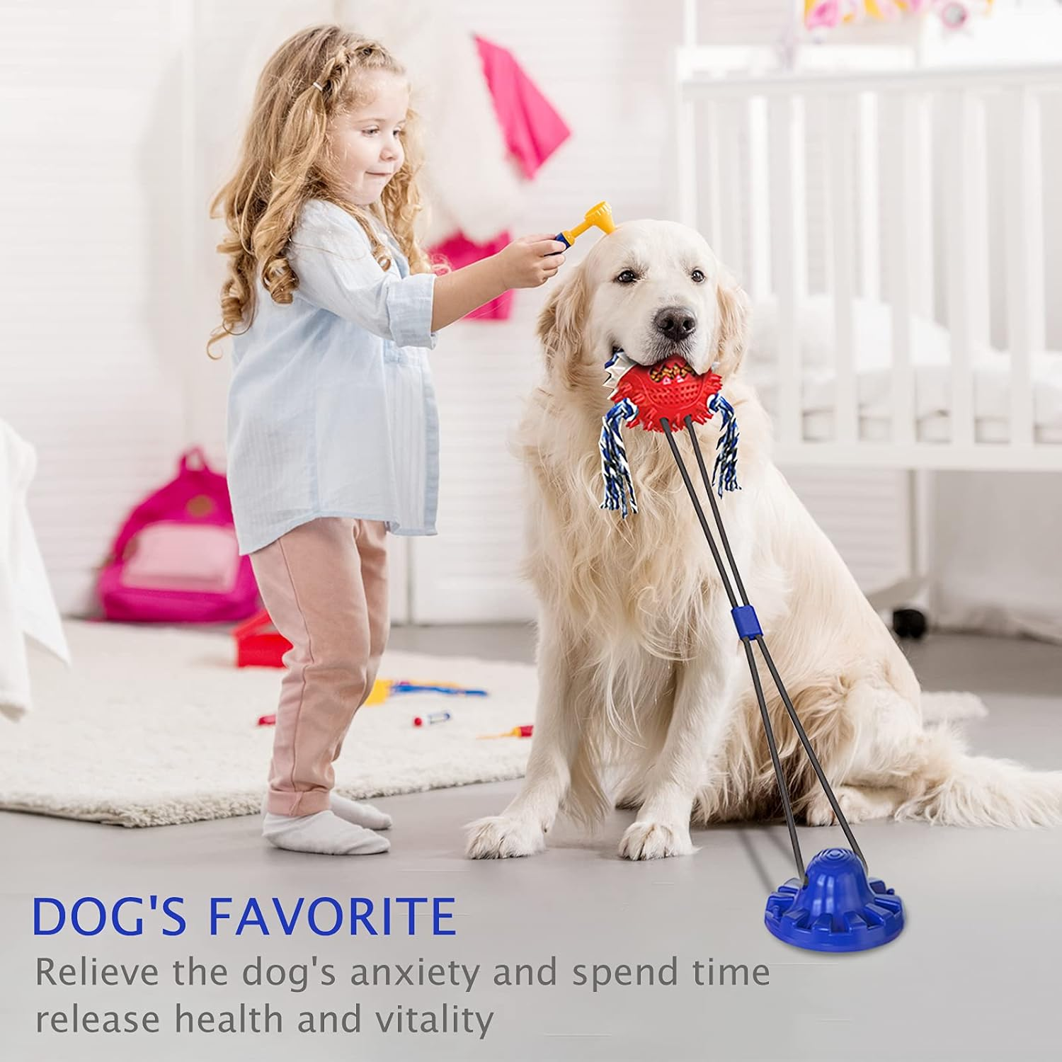 Dog Toys, Dog Chew Toys for Aggressive Chewers,Dog Rope Toys with Suction Cup for Puppy Dogs,Dog Training Treats Teething Toys for Boredom Dog Puzzle Toy Treat Food Dispensing Ball Toys (Navy Blue)