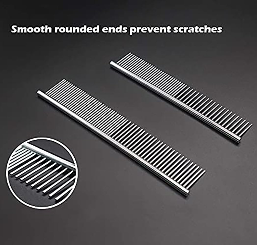 Custelen 2 Pack Dog Combs with Rounded Ends Stainless Steel Teeth - Professional Grooming Tool for Long and Short Haired Pets (6.3IN/7.4IN) image number 6