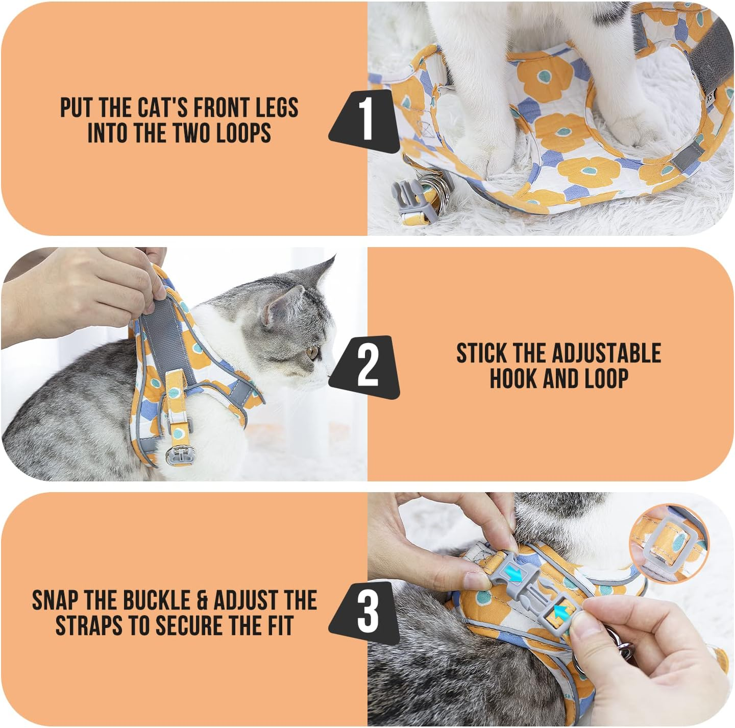 AUTOWT Cat Harness and Leash, Breathable Kitten Escape Proof Harnesses, Adjustable Reflective Puppy Vest Harness with Leashes Set Soft Pet Safety Jacket for Outdoor Walking image number 2