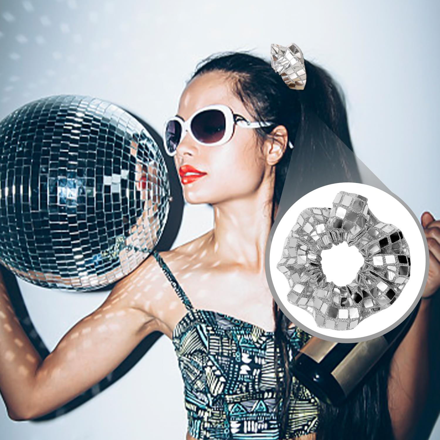 6 Pieces Sequin Hair Bobbles Glitter Hair Accessories for Women Ponytail Hair Bobbles Fashion Elastic Hair Bobbles Holiday Party Hairstyle Decoration image number 5