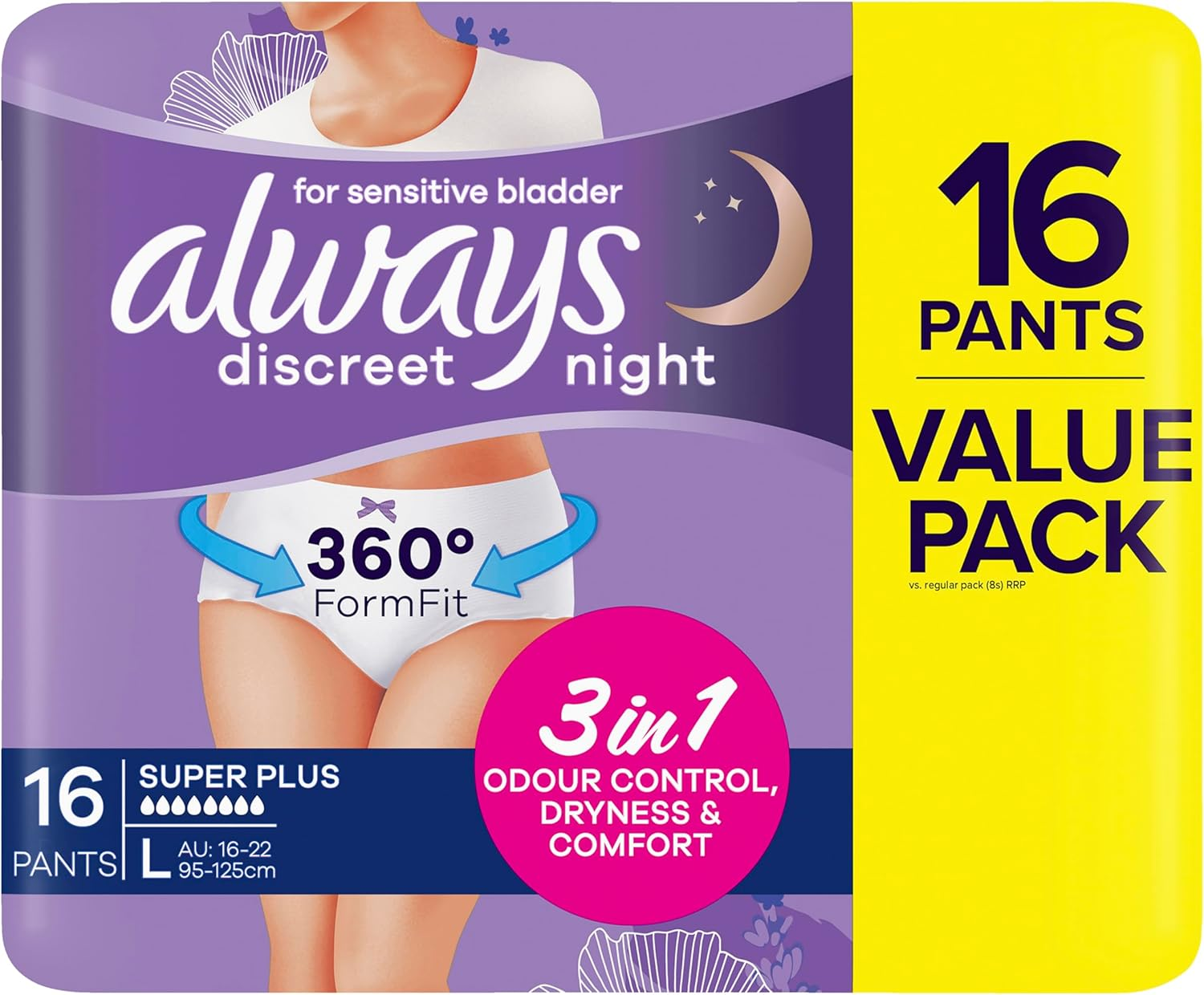 Always Discreet Underwear Night Pants, Large 16 image number 1