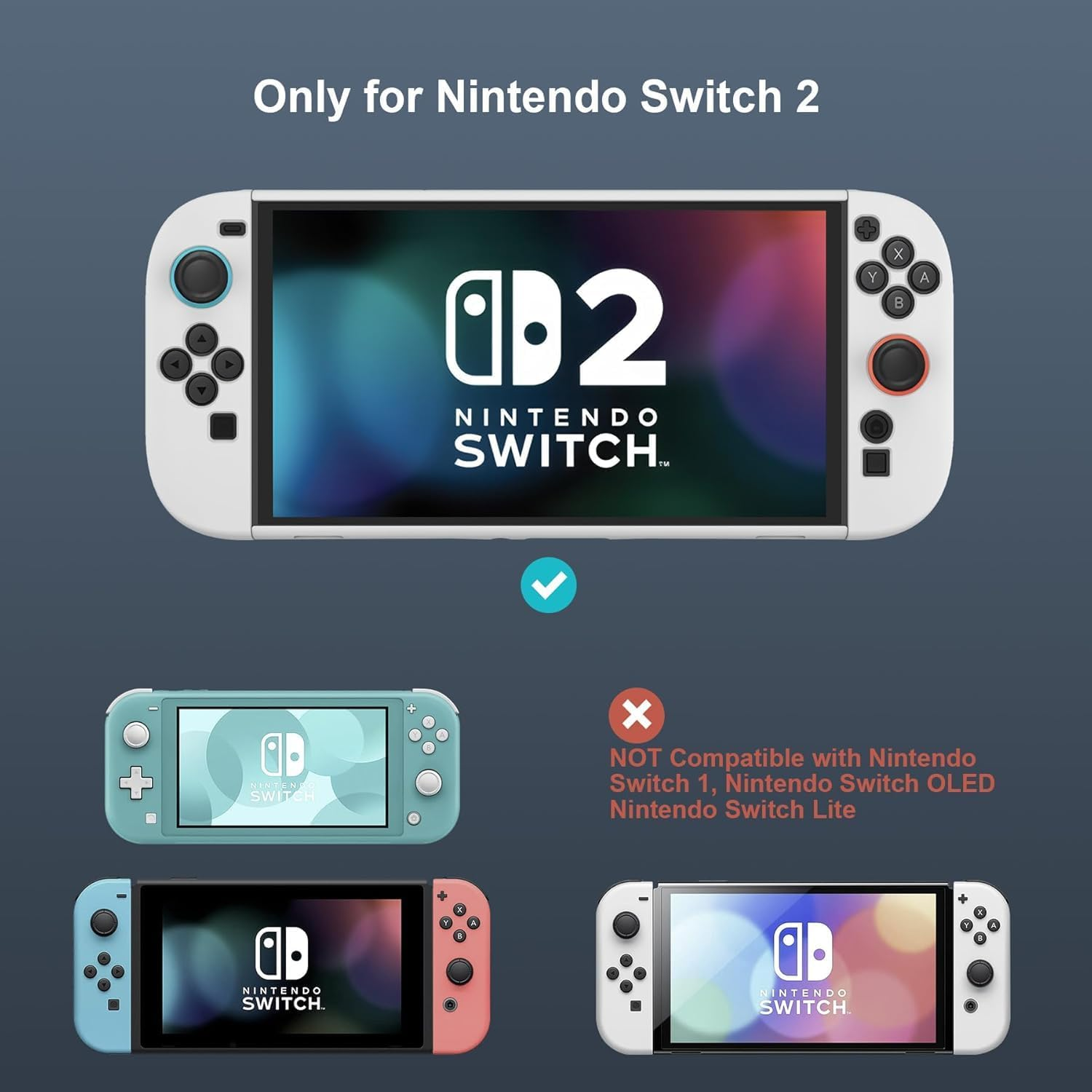 ZONEY Protective Case for 2025 Nintendo Switch 2, PC + TPU Grip Cover Case Shockproof Non-Slip Protective Controller Skin for Nintendo Switch 2025 Case Protector, White - Black image number 6