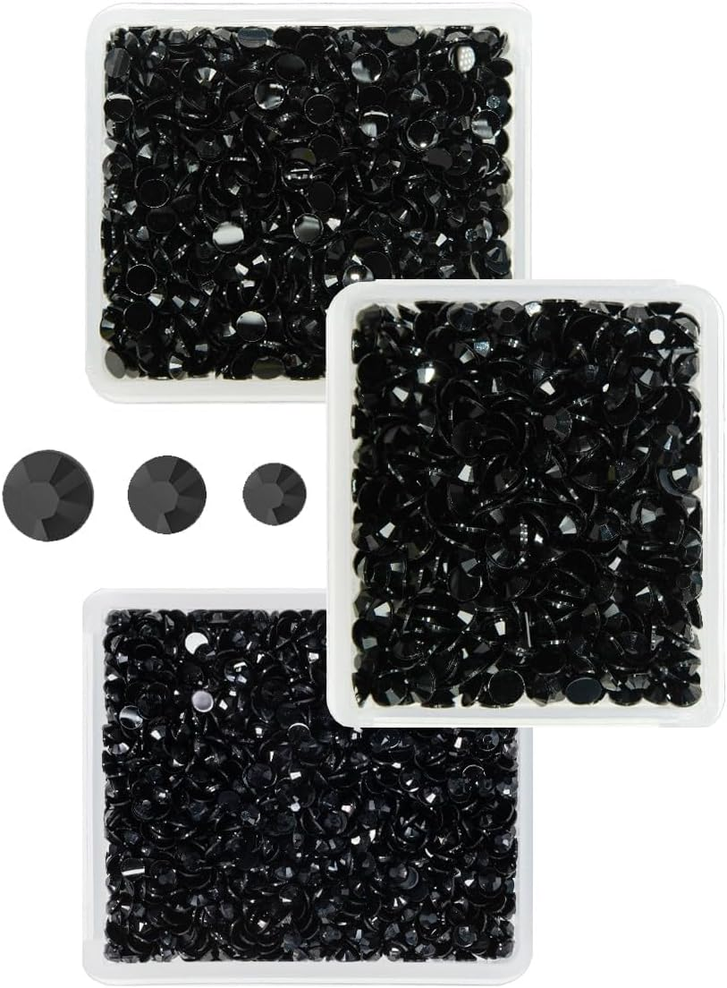 Qiipii - 3Mm 4Mm 5Mm Pure Black Resin Rhinestones for Crafts Flat Dark Black Jelly Stones Bulk SS10 SS16 SS20 Diamonds No Hot Fix Gem image number 1