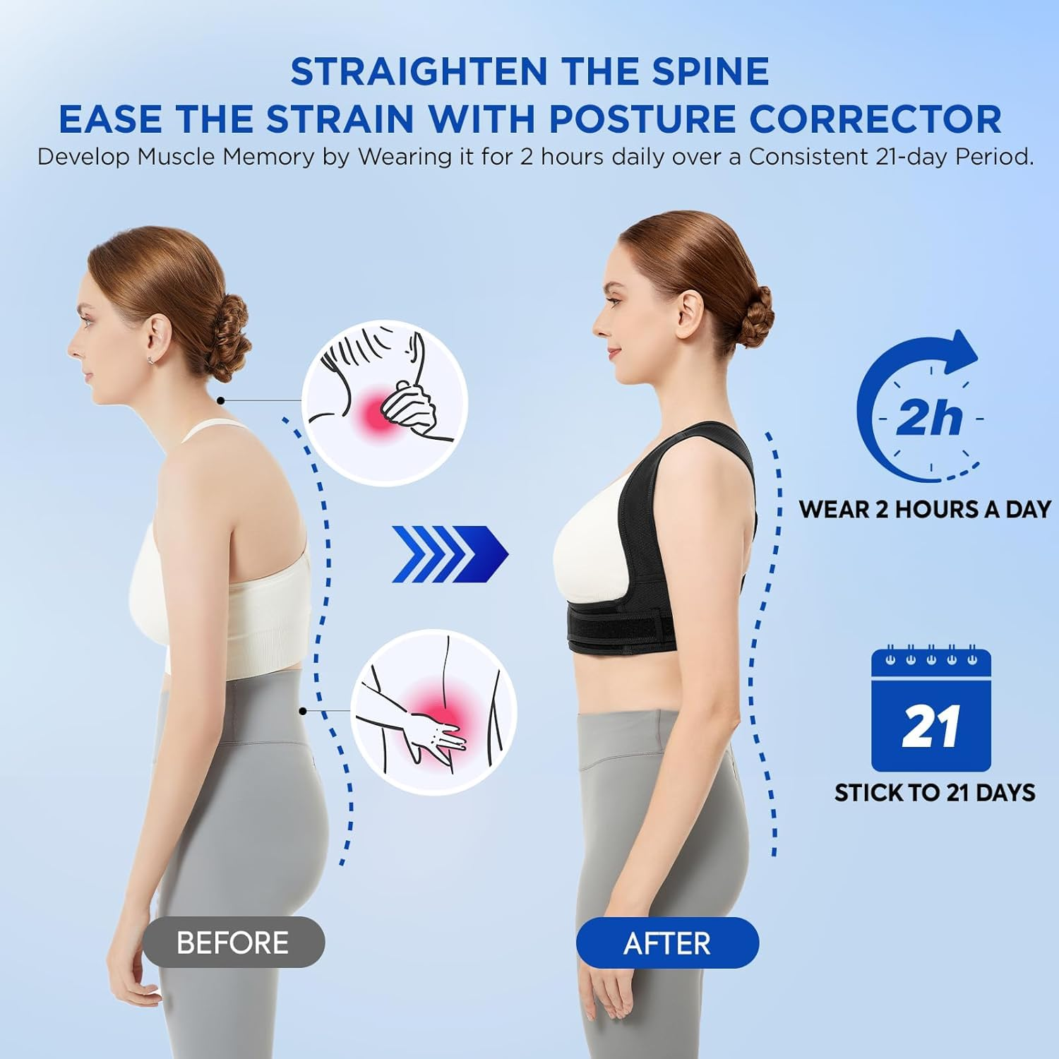 Posture Corrector for Women and Men- Adjustable Upper Back Brace Support - Shoulder Straightener, Breathable Back Straightener Back Corrector Posture Improve and Neck, Back, Shoulder Pain Relieve image number 1