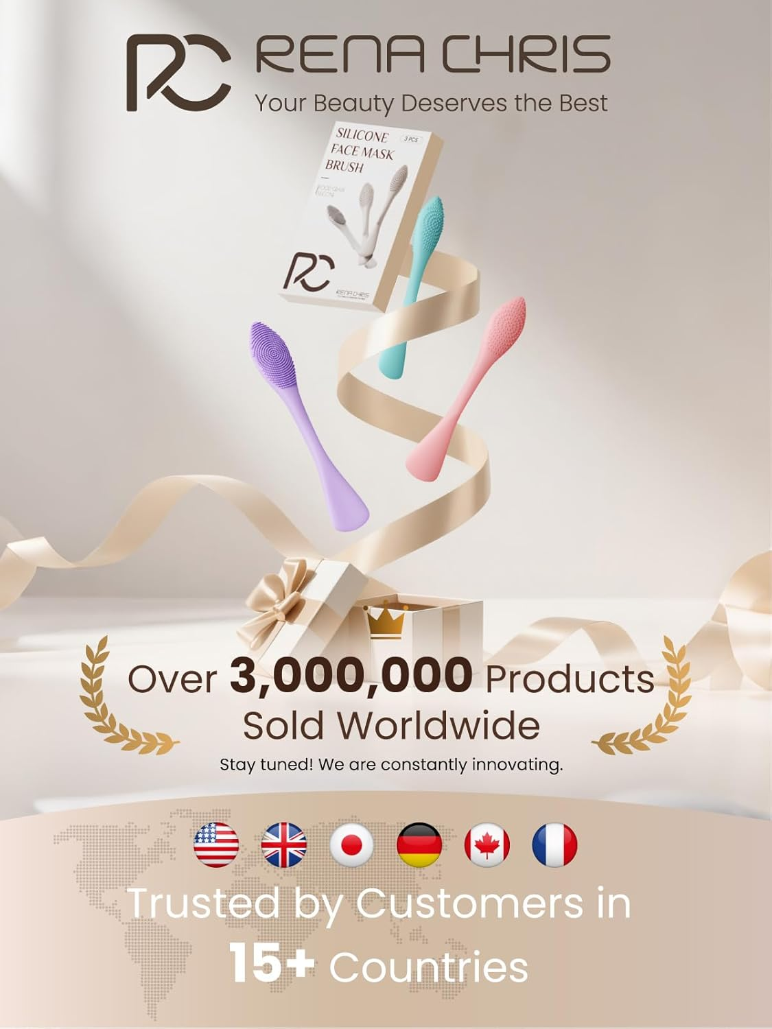 Rena Chris Silicone Face Scrubber, 3 in 1 Face Mask Applicator & Pore Cleaning Brush, 3 Pack Double-End Facial Cleansing Brush for Exfoliating, Blackhead Removal, Skincare Applicator for Mud