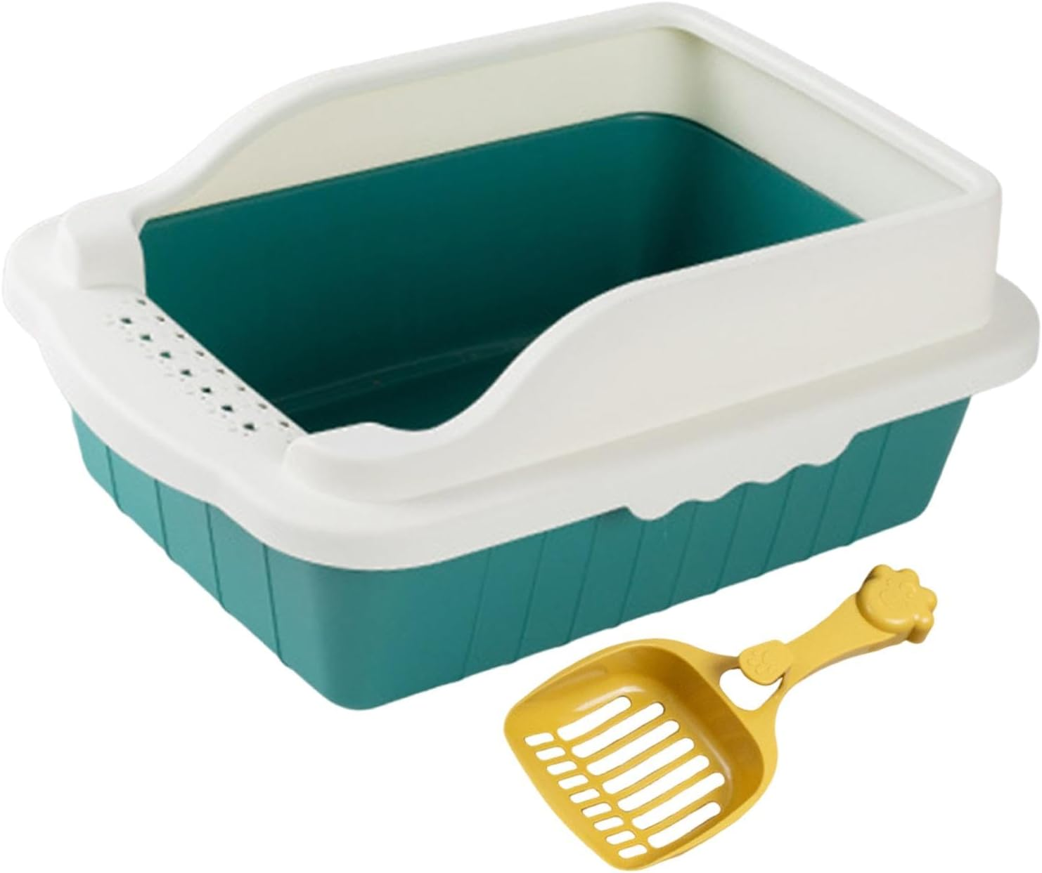 Fenteer Cat Litter Box Potty Toilet Toilette Sand Box Container Pet Litter Tray Pan with Litter Sifting Spoon for Small Animals, Green M 31X21X16Cm image number 6