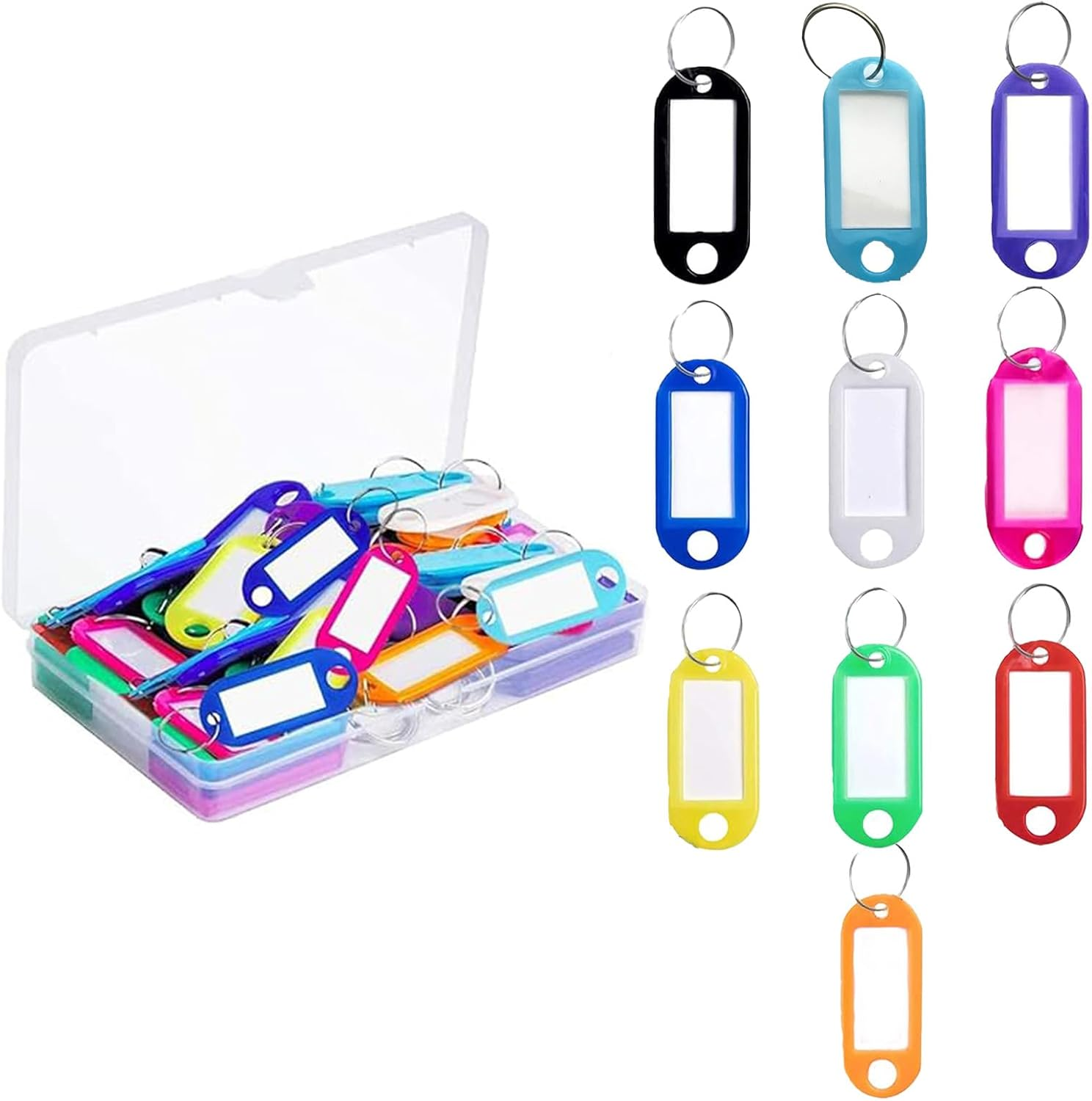 50 Pcs Plastic Key Tags, 10 Color Identifiers Key Ring Tags Chain,Label for Name,Office Key Labels for Luggage,Pets image number 5