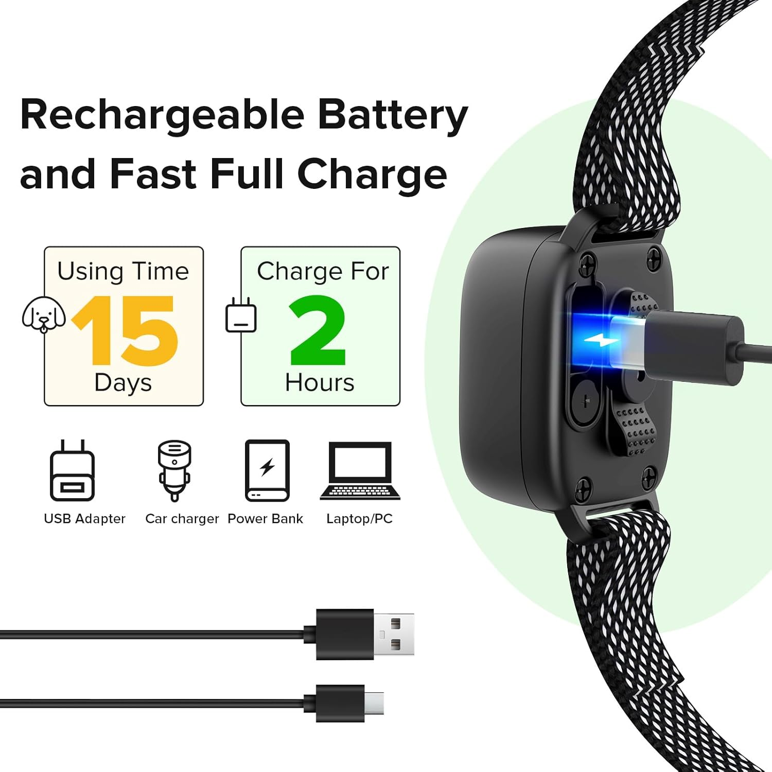 MASBRILL Small Dog Bark Collar, Smart anti Bark Collar for Small Dogs Bark No Shock & Rechargeable, Control Device with Adjustable Sensitivity and Intensity Beep Vibration Bark Collar (Black) image number 5