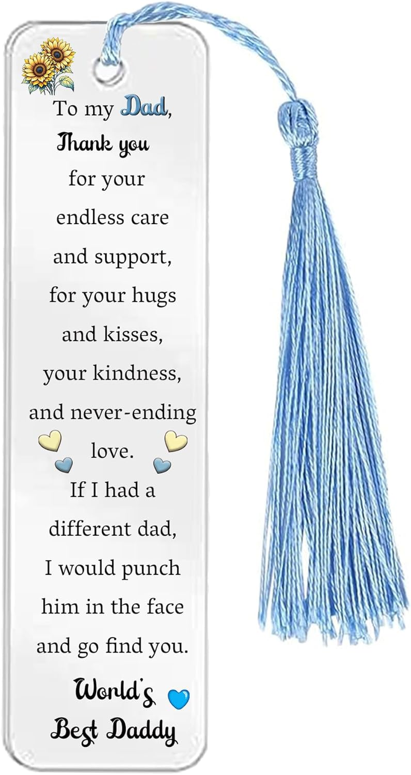 Dad Gifts Daddy Present Father'S Day Gift 2PC Set Acrylic Heart Plaques Bookmark Women Gift Papa Desk Signs Christmas Birthday for Him Thanksgiving New Year Page Markers Reading Accessory image number 6