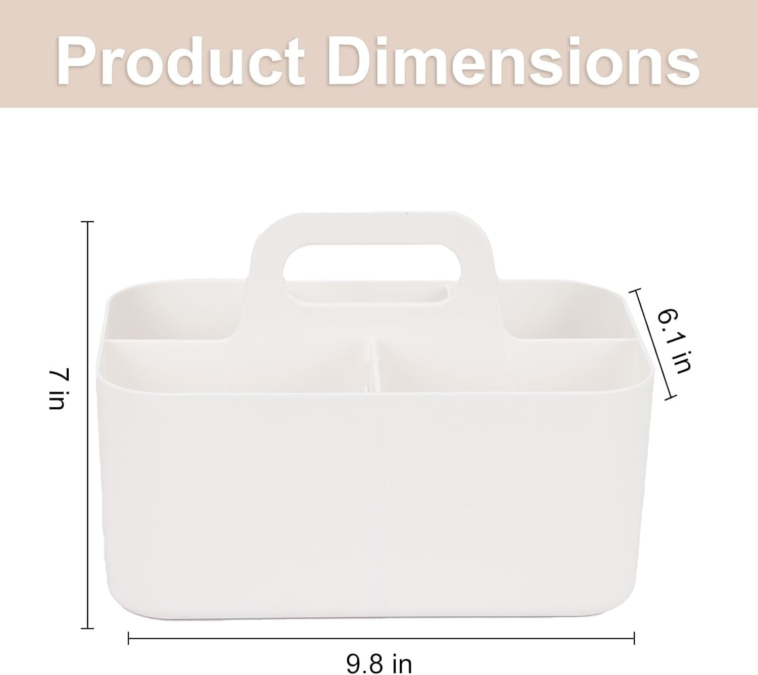 Multipurpose Plastic Portable Storage Organizer Caddy Tote, Stackable 5 Slots Divided Basket Bin for Cleaning Supplies, Makeup, Crafts, Storage of Parts (White, 9.75 X 6 X 4.25 Inch)