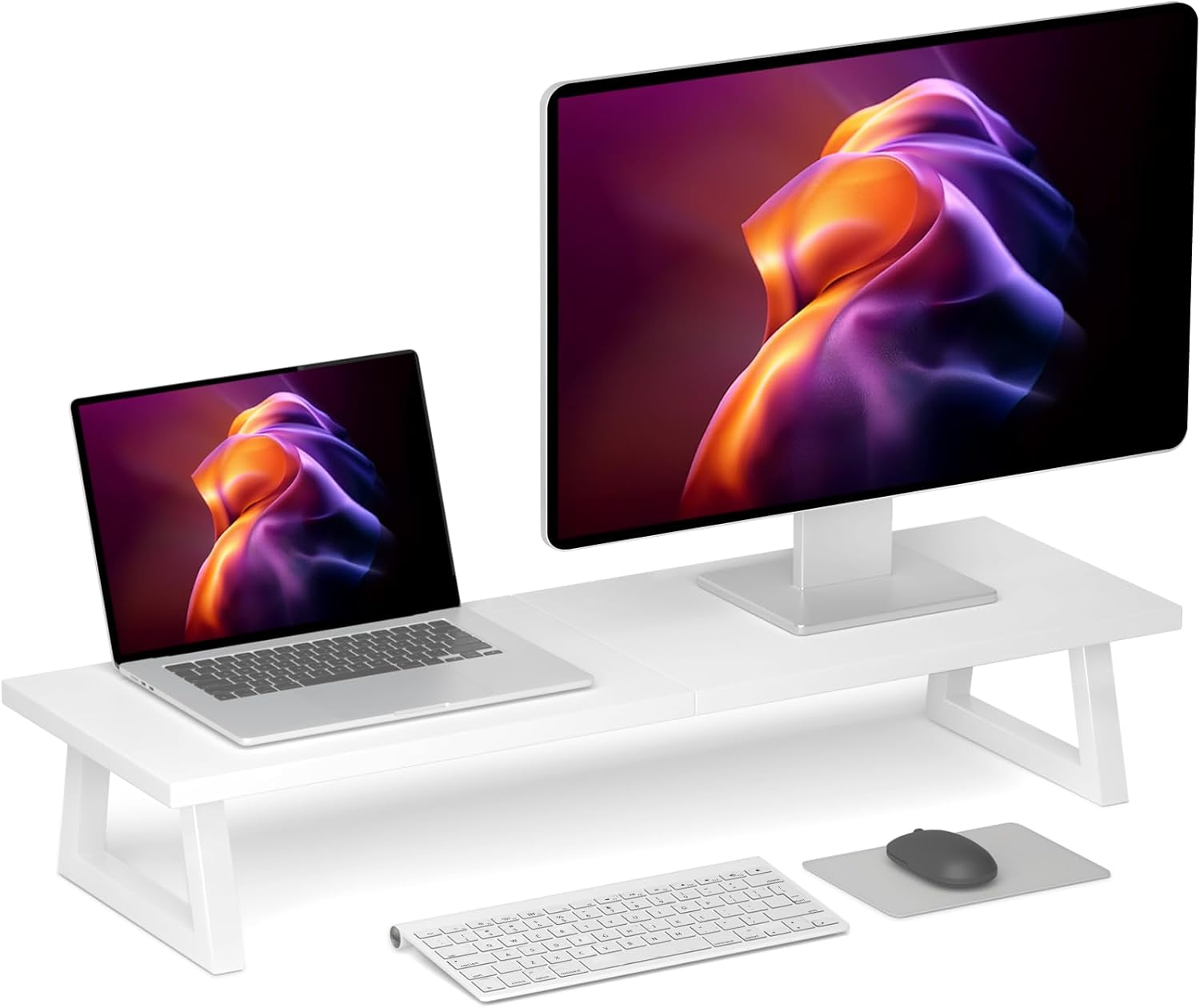 TEAMIX Dual Monitor Riser for 2 Monitors, 80Cm Long Monitor Stand Riser TV Stand Riser Monitor Stand for Desk Wood & Steel Desktop Riser Desk Organization Home Office (Black)