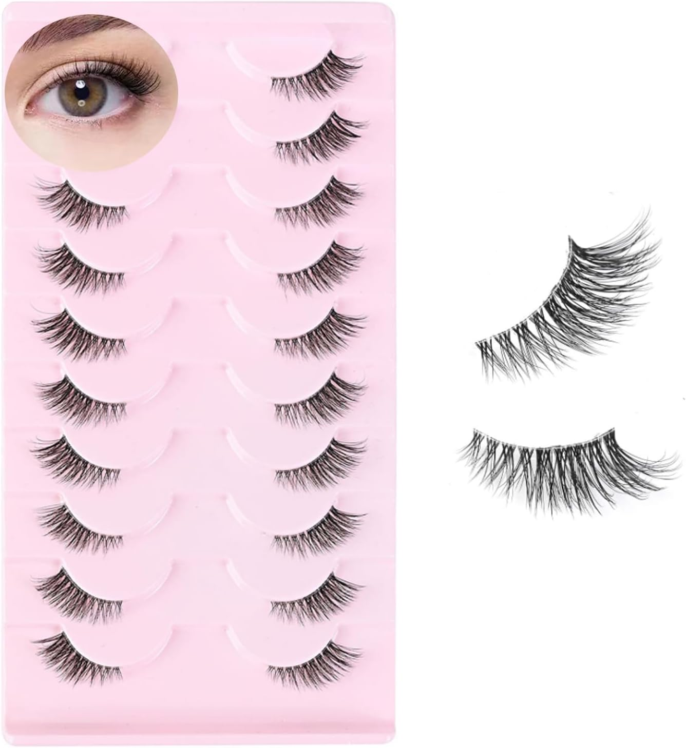 YPYMOD 10 Pairs Half Eyelashes Natural Artificial Cat Eye Clear Band Half Cat Eye Fluffy False Natural Fake Lashes 18 Mm