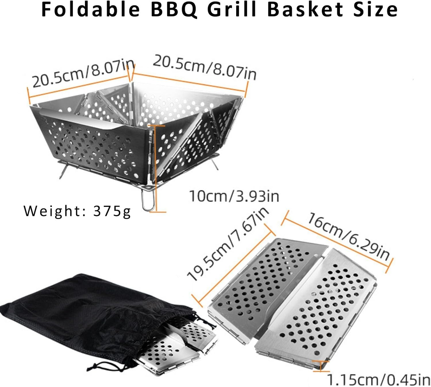 RAXCO BBQ Grill Basket,Foldable Stainless Steel Drain Charcoal Basket,Outdoor Camping Barbecue Accessories image number 4