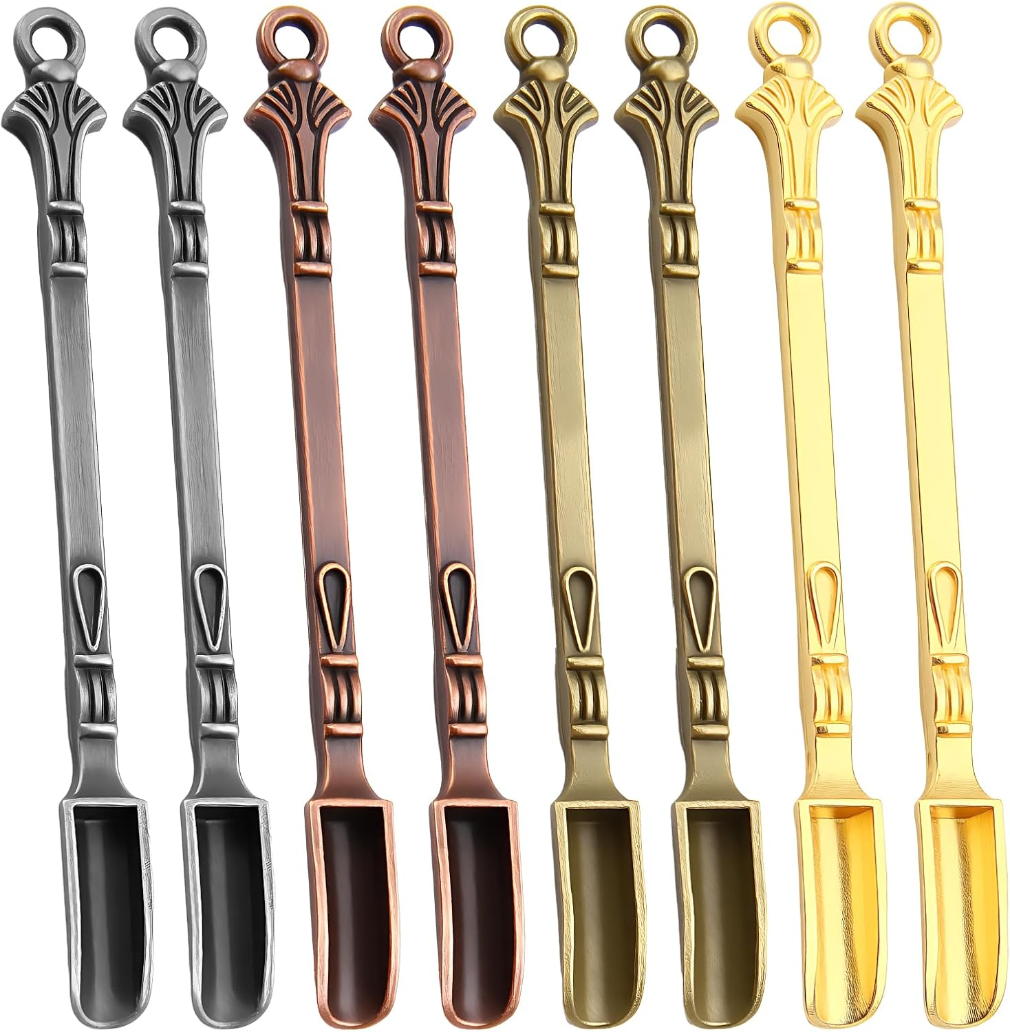 8 Pcs Mini Snuff Spoon, Metal Small Shovel Powder/Medicine Scoop Pendants Necklace Loop for Home Supplies Baking Cooking Coffee Sugar Filling Jars/Salts/Herbs Craft Tools (4 Colors) image number 1