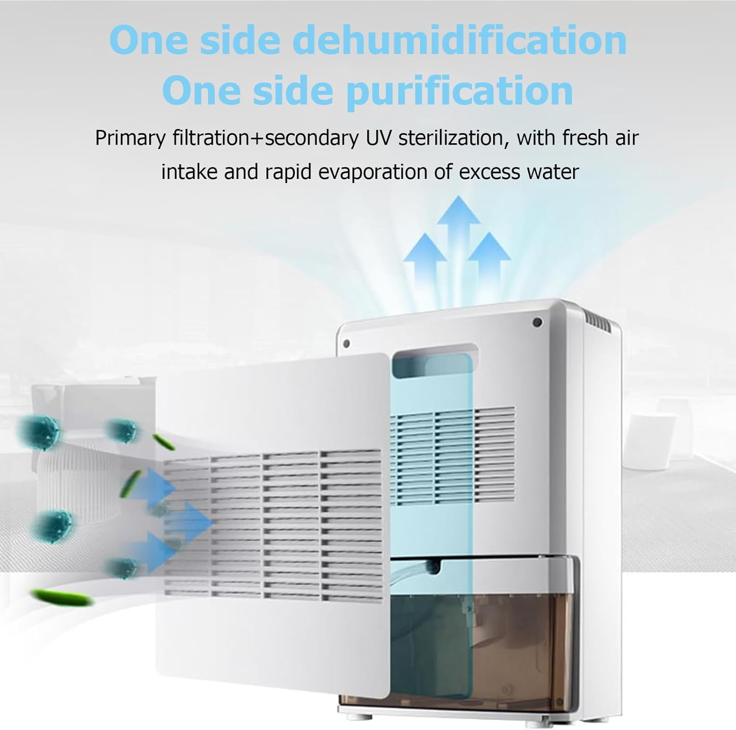 Xoxomeg 2.2L Dehumidifier, Portable Dehumidifier and Quiet Moisture Absorber with a Drain Pipe Two Working Modes Could Auto off Energy Saving Suitable for 15~30M&sup2; Bedroom Home Kitchen Closet