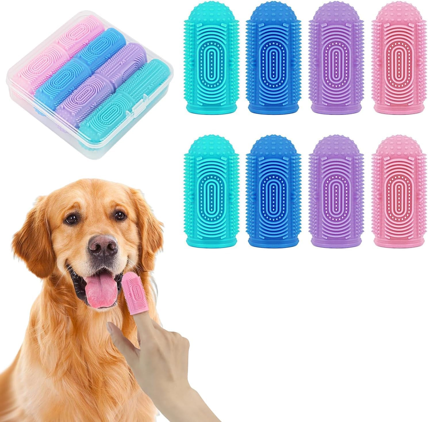 THJOPOKEEL 8 Pack Dog Toothbrush Finger Toothbrush, 360&ordm; Dog Tooth Brushing Kit, Dog Finger Toothbrush for Dog Teeth Cleaning and Dog Dental Care Dog Tooth Brush Dog Toothbrush Kit Pet Toothbrush