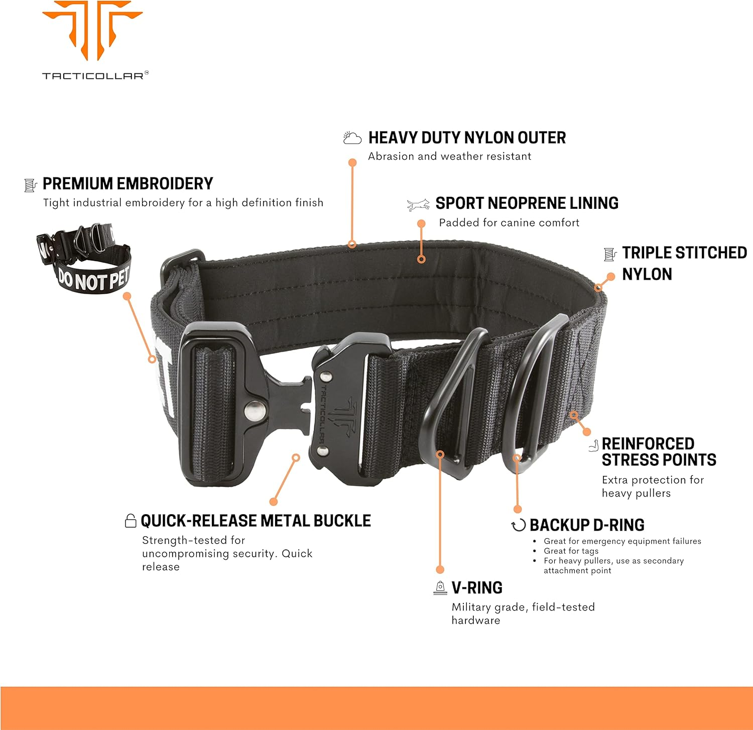 Tacticollar - DO NOT PET, 2 Inch Nylon Collar for Small, Medium and Large Dogs, Neoprene Padded Inside, Communicate Your Dogs Needs to Prevent Accidents (Black Medium) image number 3