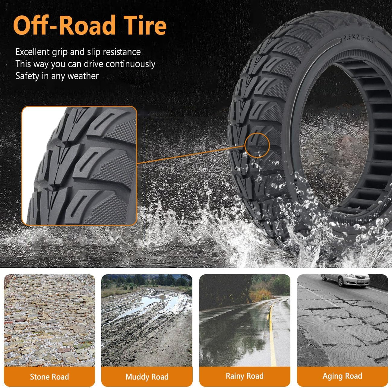 Prodrocam 9.5 Inch Solid Tyres for NIU Kqi3 Electric Scooter, 9.5 X 2.5-6.1, Solid Rubber, Honeycomb, Black (Pack of 2) image number 5