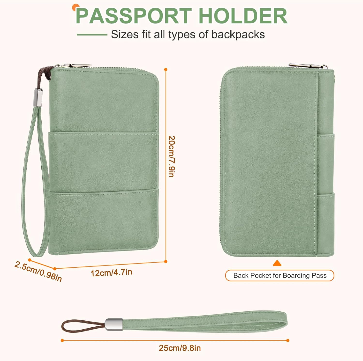 Family Passport Holder Wallet with Zipper, RFID Blocking Travel Document Organizer, PU Leather Passport Wallet for Women Men, Passport Cover Travel Wallet for Boarding Pass, ID, Money, Tickets, Light image number 5