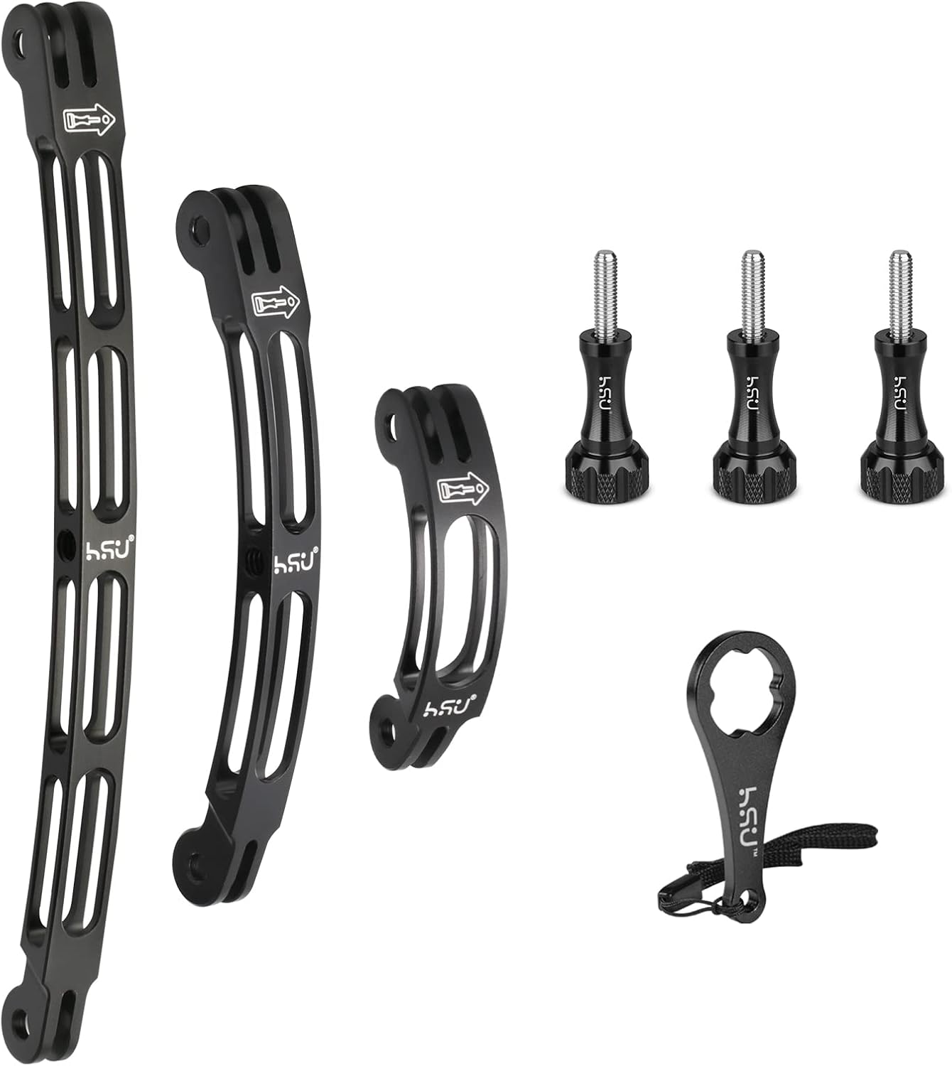 HSU (7 Pcs) All Aluminum Alloy Curved Extension Arm Kit Metal Pole Mount Helmet Stick Extension Arm Mount for Gopro Hero 11/10/9/8/7/6/5 Black,Session 5/4, DJI Osmo Action and More (7.9&rdquo;/5.3&rdquo;/3&rdquo;) image number 6