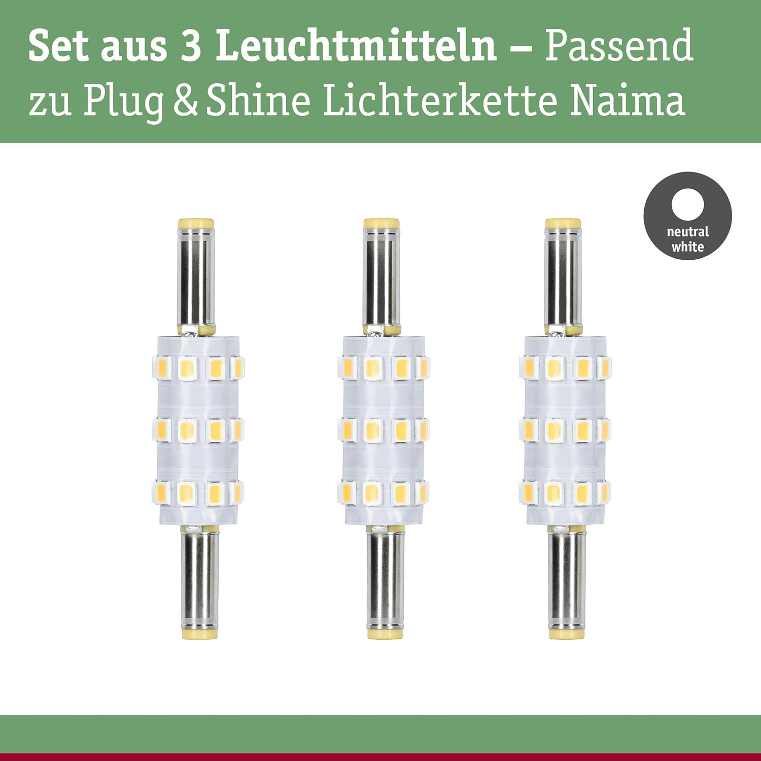 Paulmann Naima 29275 Plug & Shine LED Plug-In Socket Replacement Bulbs Set of 3 4000 K 100 Lm image number 1