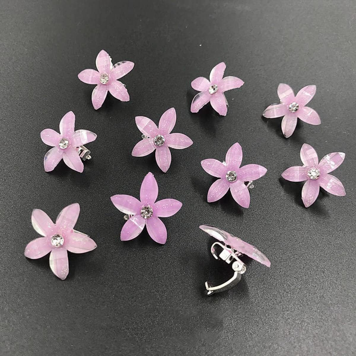 10PCS Wedding Bridal Hair Claws Girls Mini Hair Claw Clips Flowers Metal Hair Clips Women Bride Wedding Hairpin Rhinestone Hair Pins Pink image number 4