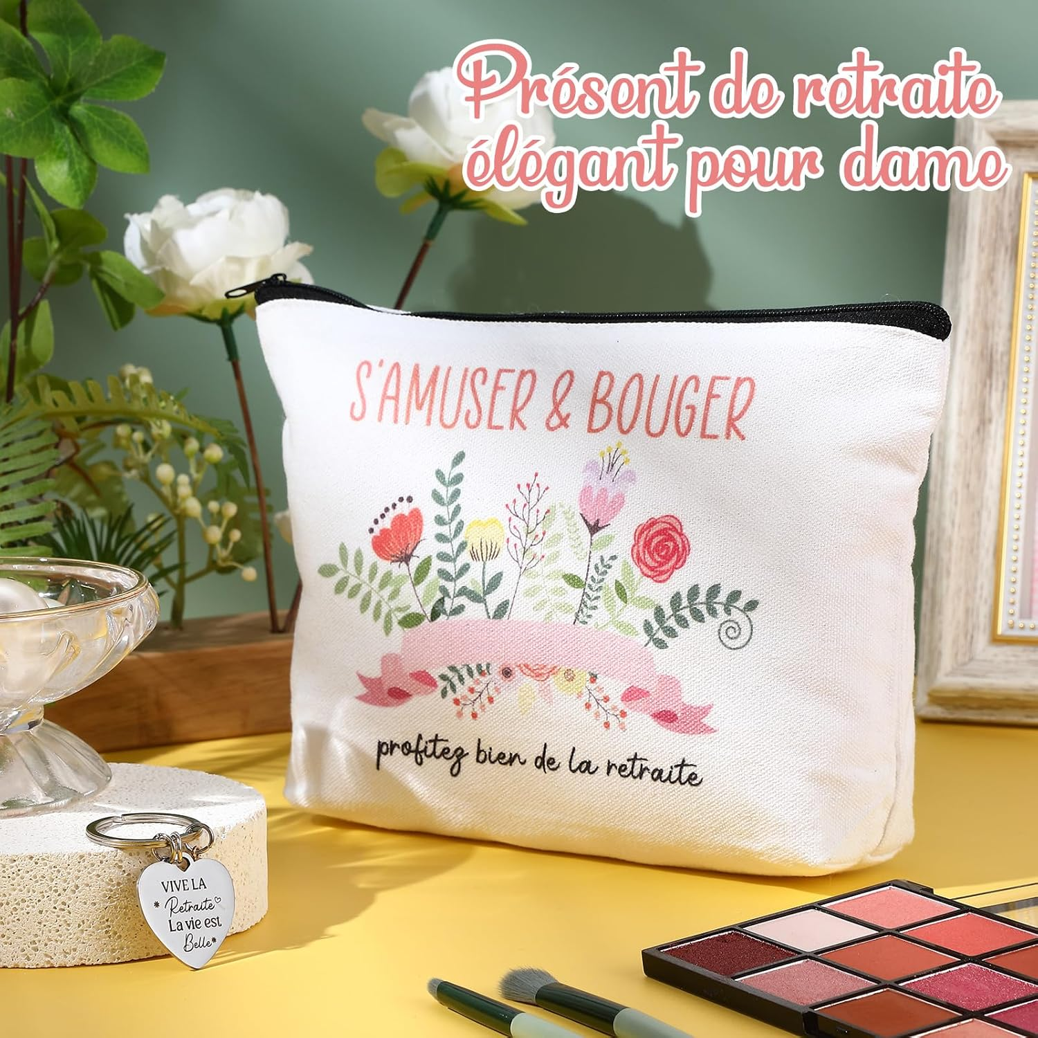 Xuniea Retirement Gift Set for Women - Travel Cosmetic Bags and Keychains, Flower Design, Practical Gift for Colleague, Teacher or Wife, as Shown, Fashion image number 3