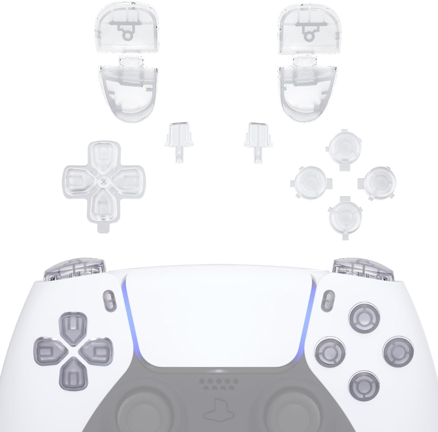 Extremerate Replacement D-Pad R1 L1 R2 L2 Triggers Share Options Face Buttons, Clear Black Full Set Buttons Compatible with Ps5 Controller BDM-030 BDM-040 BDM-050 - Controller NOT Included