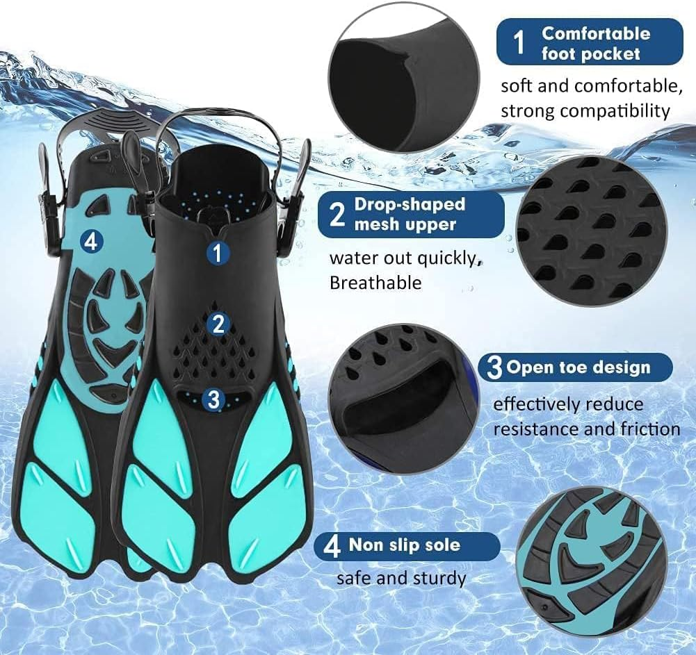 Snorkel Fins, Full Foot Pocket Swim Fins for Snorkeling, Diving image number 4