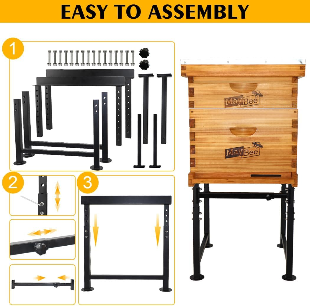 Maybee Adjustable Metal Bee Hive Stand, Adjustable Height(16.1&rdquo;-20.9&rdquo;) Hive Stand, Adjustable Width(15&rdquo;-19&rdquo;) Bee Hive Frame Stands Hive Stand Frame