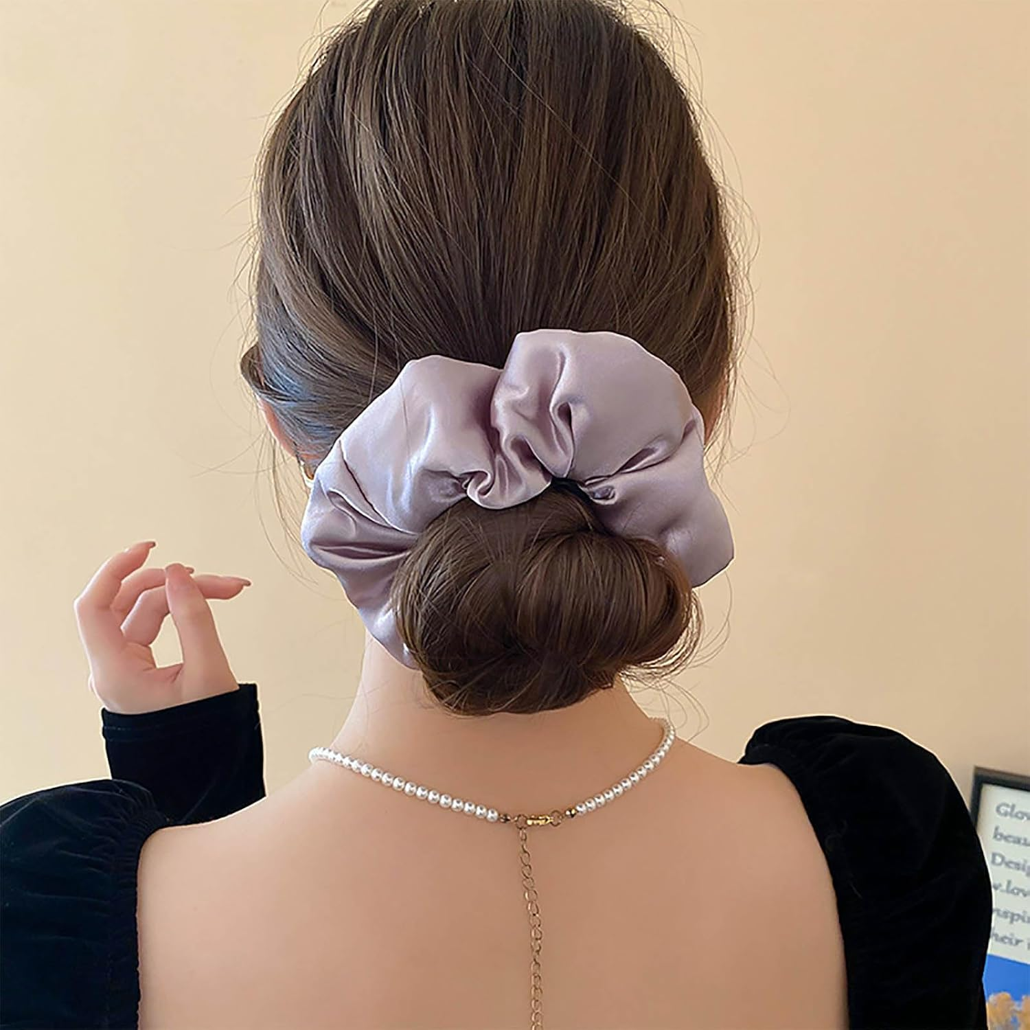 Inateannal Vintage Satin Silk Hair Bobbles Large Satin Elastic Hair Bobbles Purple Large Satin Hair Bobbles Scrunchy Oversized Thick Hair Bobbles Satin Ponytail Holder Hair Bands image number 3