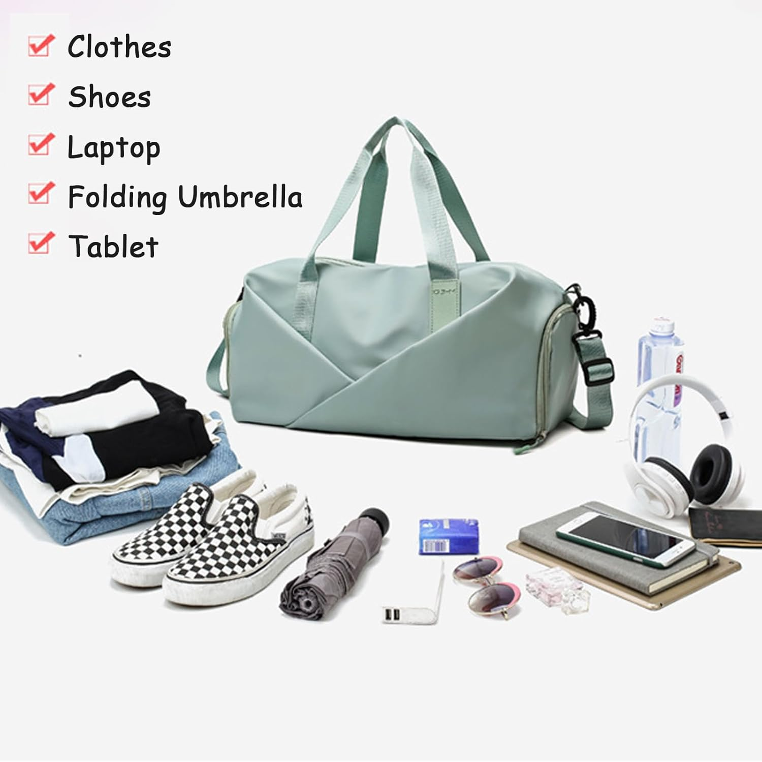 Sports Gym Bag, Waterproof Travel Duffels Bag with Shoe Compartment, Wet-Dry Storage for Travel, Yoga, Swimming, 42X24X30 Cm (Pink)