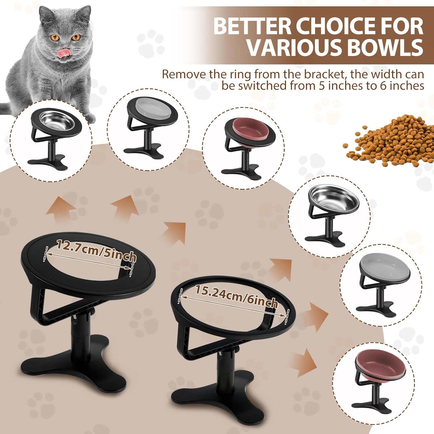 Cat Bowl Stand with Bowl Height Adjustable Cat Food Stand Tilted Cat Food Bowl Stand Raised Cat Food Bowl Easy to Cleaning Cat Dishes Tilted for Cats and Small Dogs image number 6