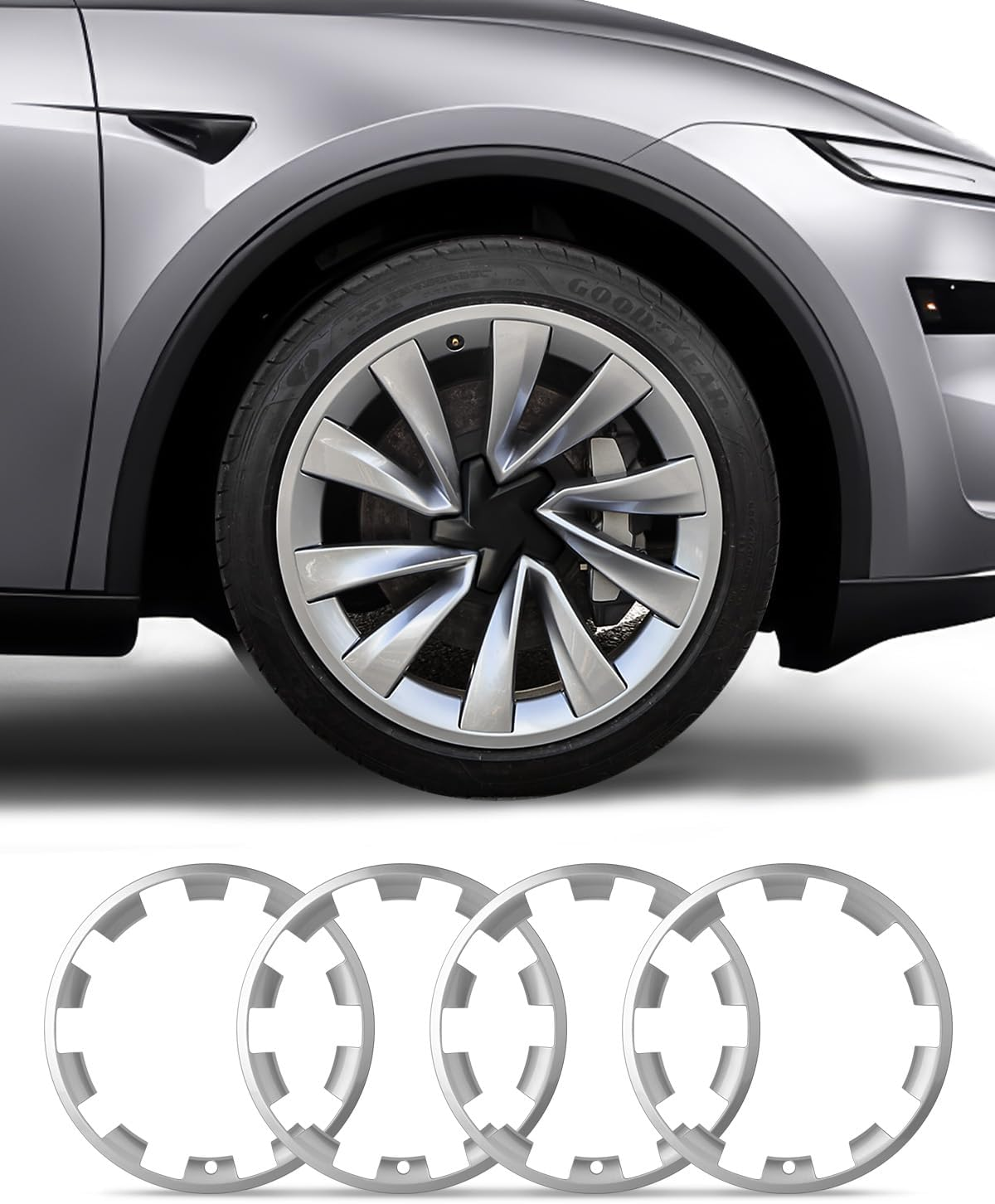 EVOOOR Model Y All-In-One Wheel Rim Protector for Tesla Model Y Juniper 20" Helix Wheel- Strips for Curb Rash Prevention Wheel Rim Protector Easy to Install (Sliver,4Pcs)