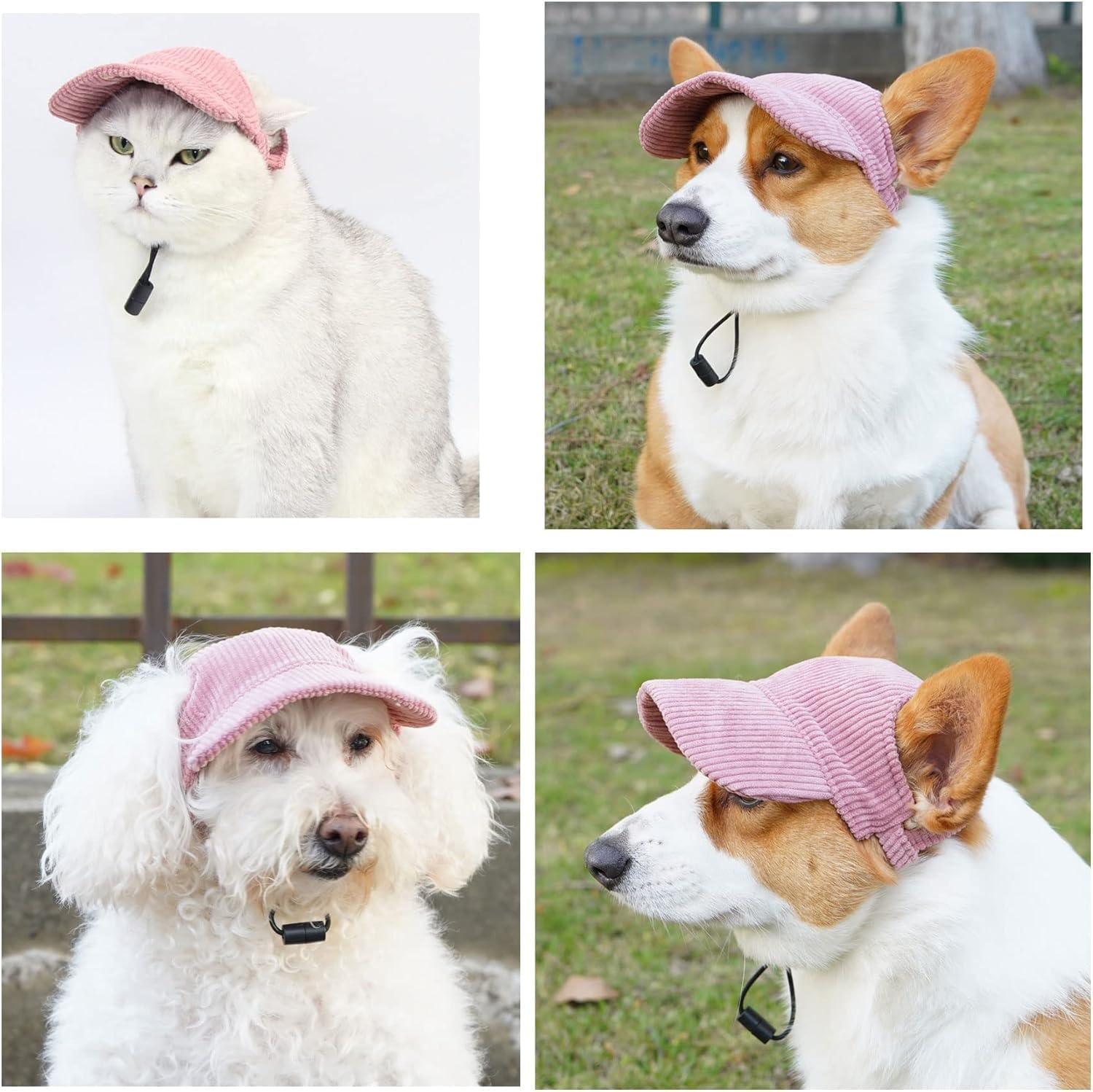 Generic Dog Cap, Thickened Corduroy Sunscreen Hat with Ear Holes Chin Strap for Cats Dogs (Pink, L) image number 1