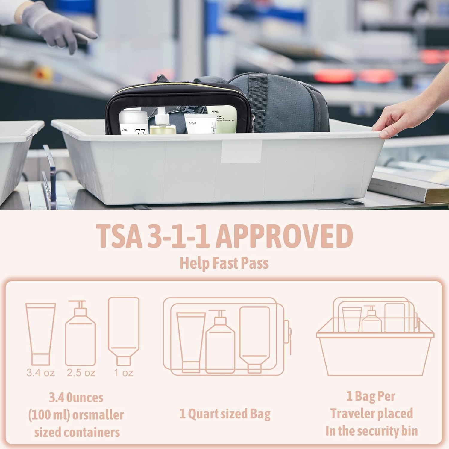 YOPCDJ 3PCS Diaper Bag Organizer Pouch Set, TSA Approved Toiletry Bag，Clear Waterproof TPU Makeup Bag Set Travel Organizer Bags for Women and Kids