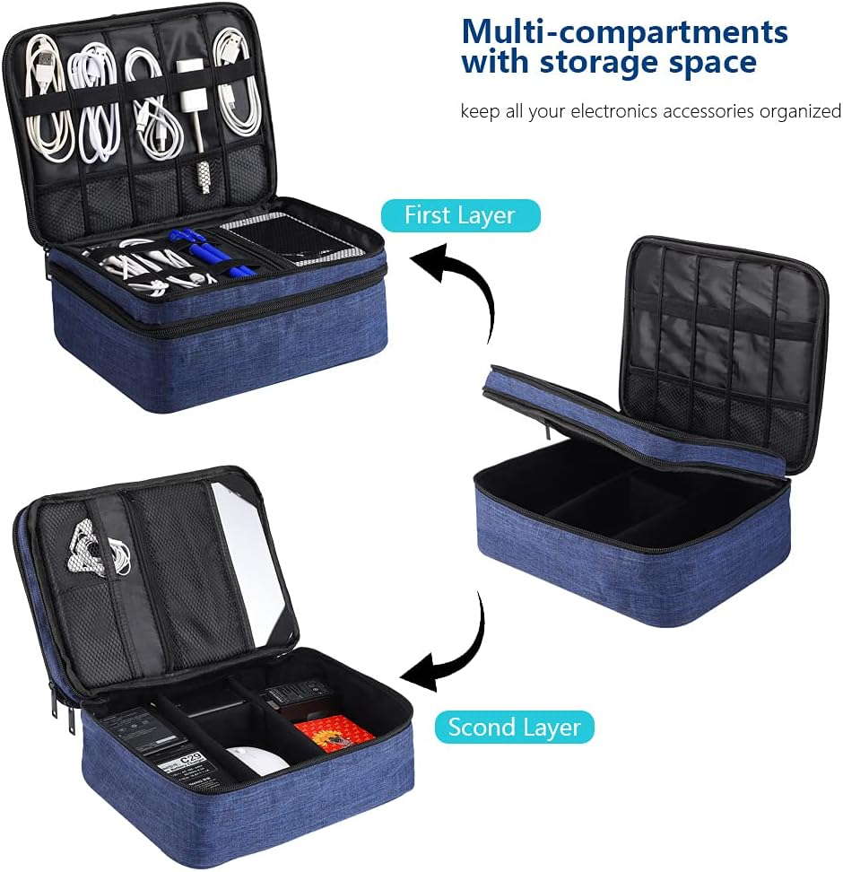 ORIENT FAMULAY Travel Electronics Organizer, Waterproof Cable Organizer Bag for Electronic Accessories Double Layer Large Shockproof Cable Storage Bag for Cord, Power Bank, Tablet(Up to Ipad 11 Inch) image number 3
