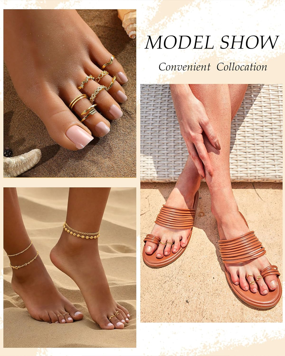 TOBENY 12PCS 14K Gold Plated Adjustable Toe Rings for Women Flower Arrow Band Open Tail Ring Women Beach Foot Jewelry Set