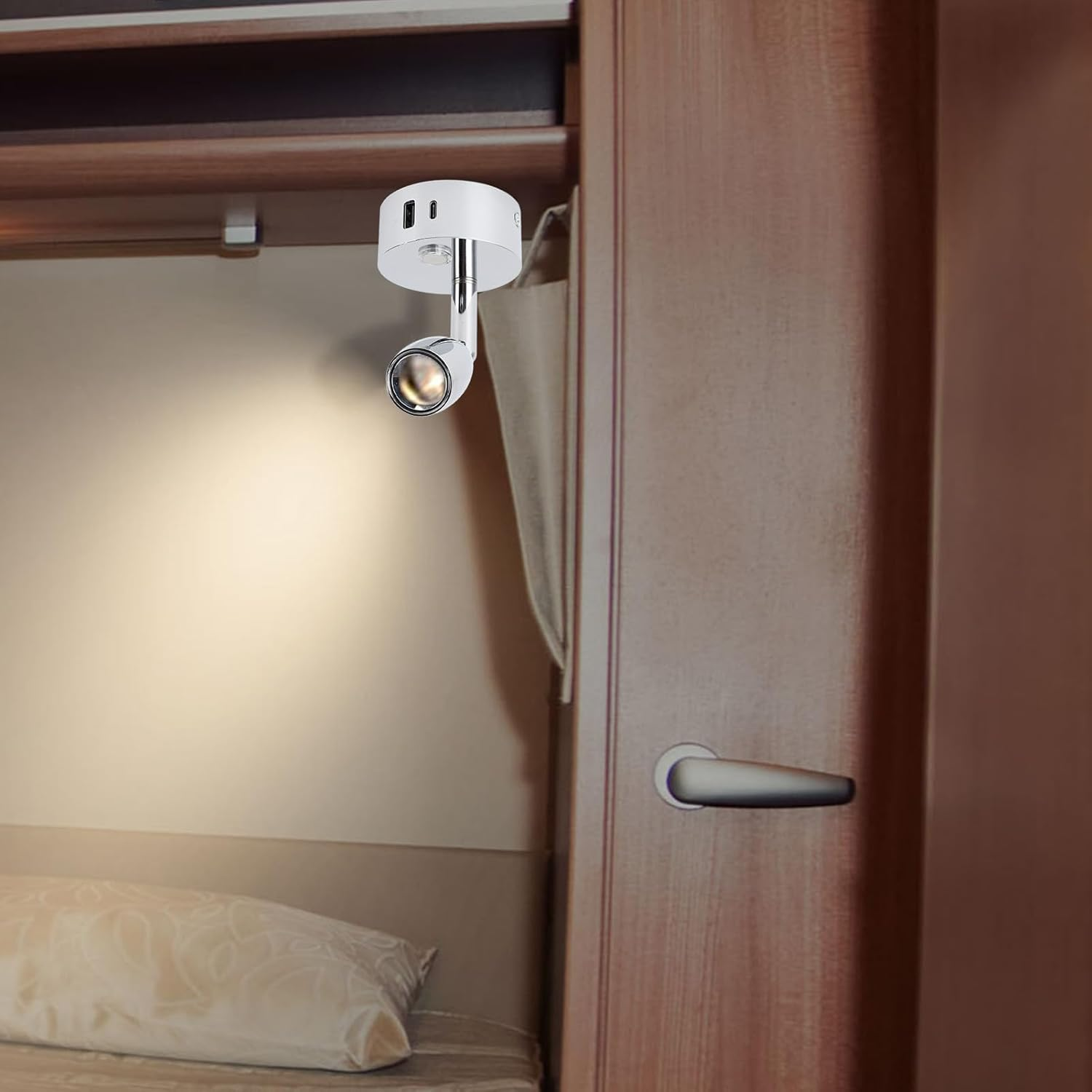 12V Campervan Lights - USB Port Matte RV Reading Lamp with 3-Color Temperature & Dimmable Touch Switch, 12V LED Spot Lights for Wall Sconce (Cr Plated) - Black Plated image number 4