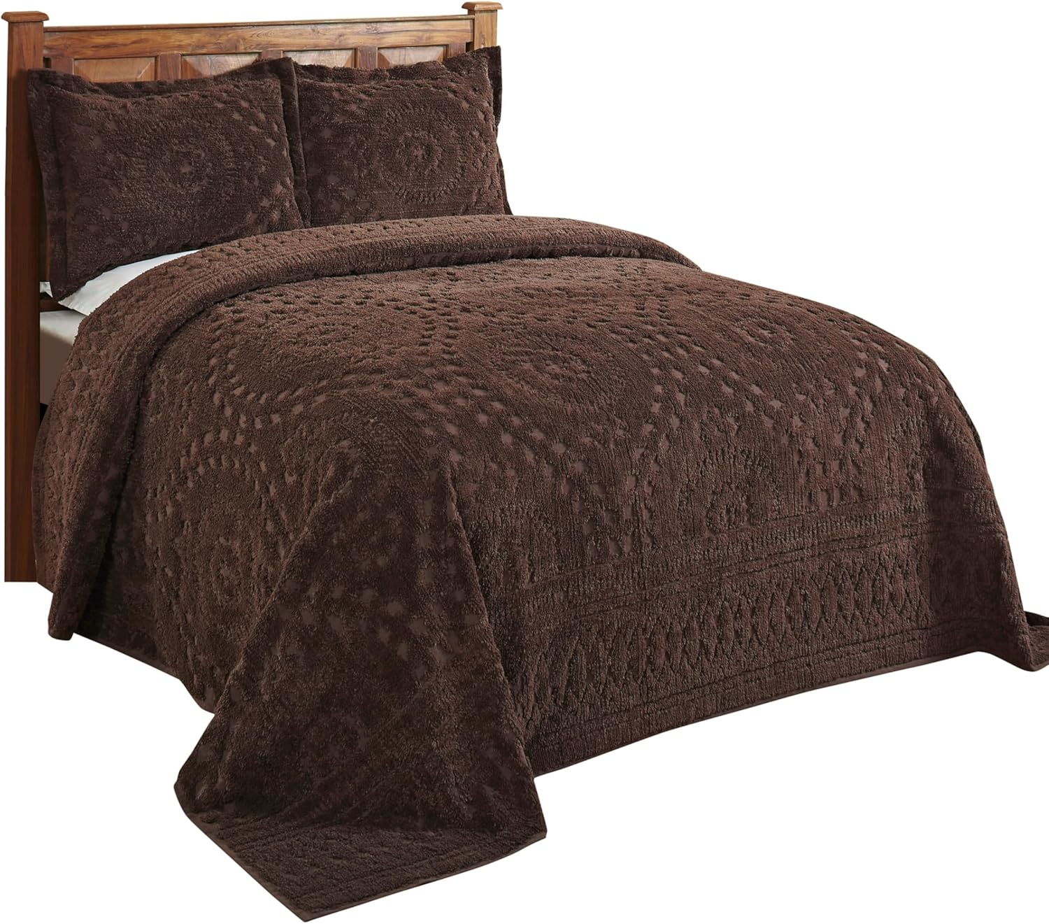 Better Trends 100% Cotton Chenille Bedspreads Queen Size, Rio Collection Floral Design Bed Cover in Chocolate - Tufted Cotton Bedspreads, Lightweight Bedspreads & Coverlets image number 3