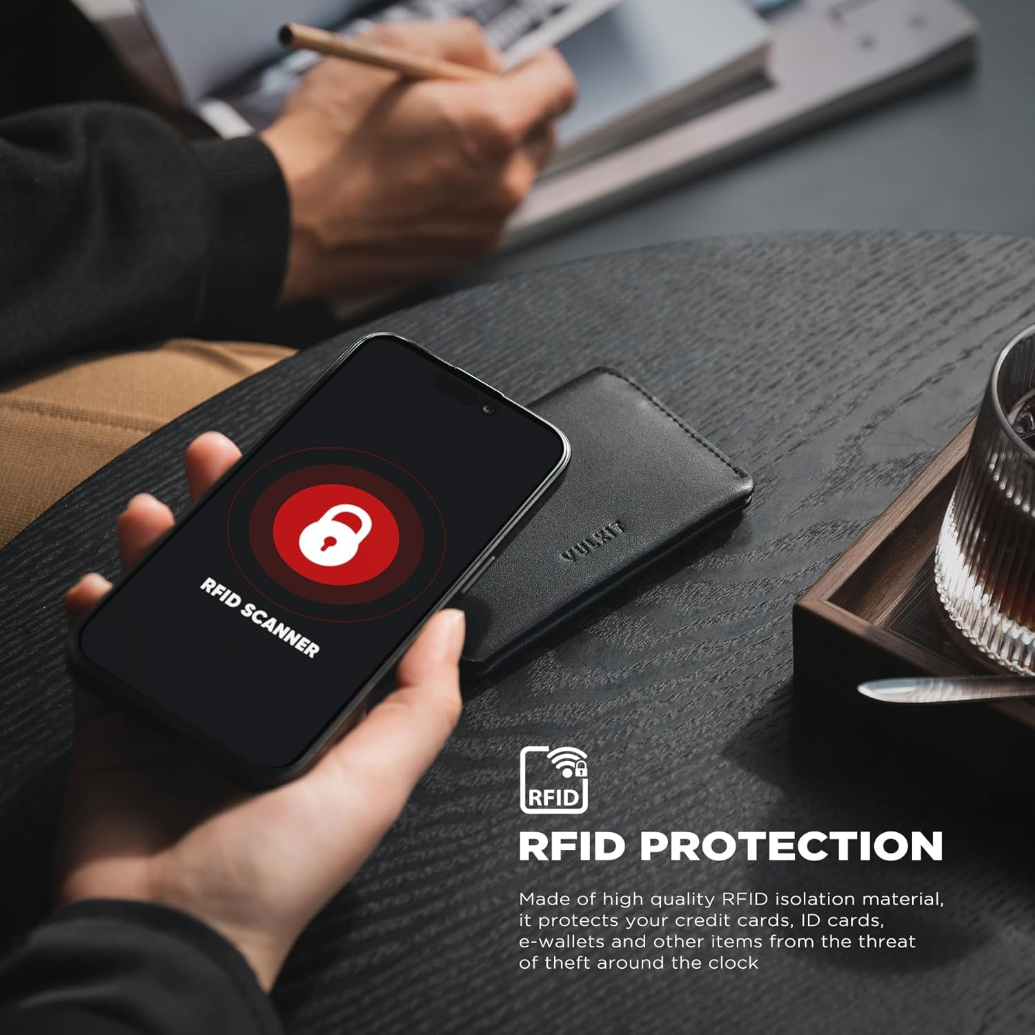 VULKIT Slim Minimalist Card Holder RFID Blocking Leather Credit Card Holder Front Pocket Wallet Magnetic Closure - Cream image number 3