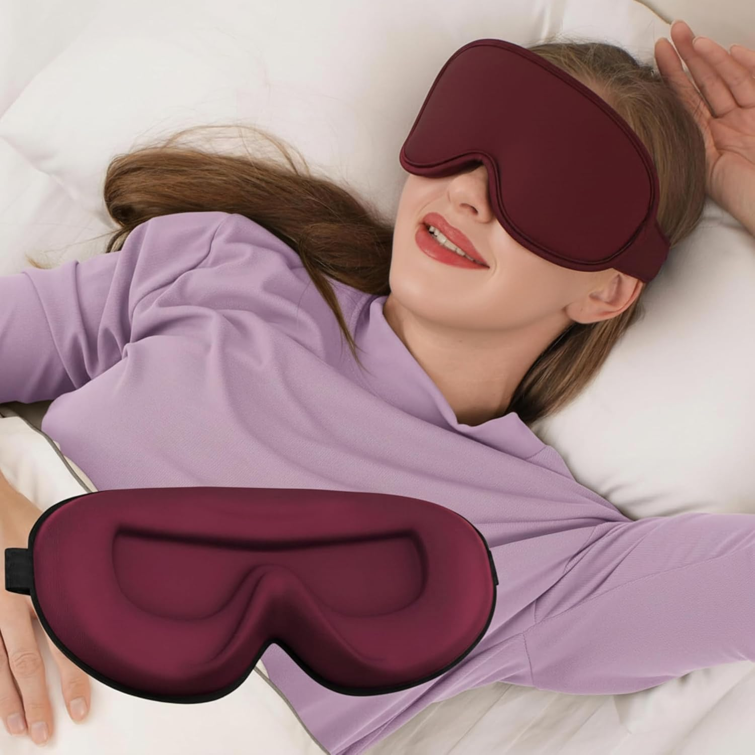 Side Sleepers 3D Eye Mask, Sleep Mask,100% Blackout Eyelash Extension Sleep Masks for Women & Men, Eye Mask for Sleeping, Premium Dark Crimson Sleeping Eye Mask with Adjustable Strap, Travel Essential Eyemask (Black - Side Sleeper)