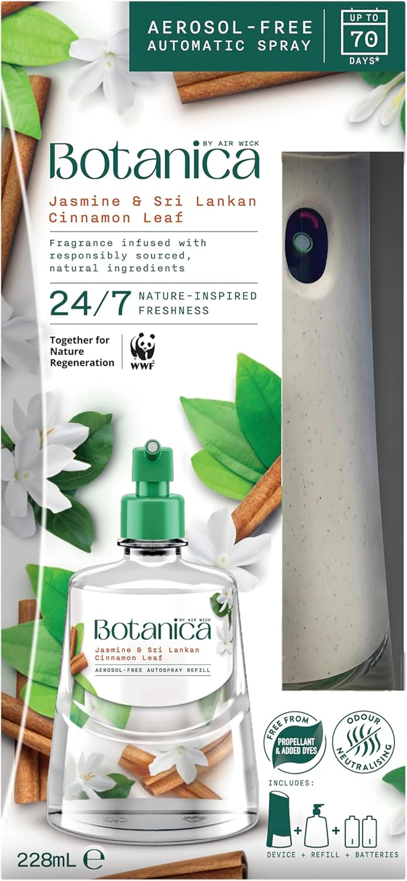Botanica Automatic Spray Jasmine & Sri Lankan Cinnamon Leaf Starter Kit 228Ml image number 1