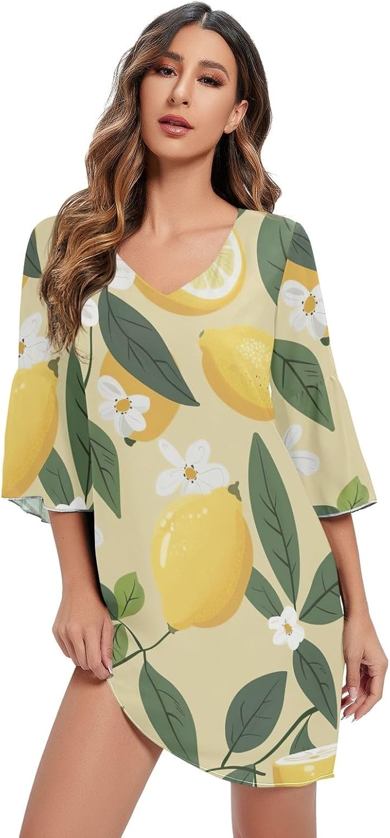 Vintage Lemons Yellow Ladies Chiffon Dress Printed Line Maternity Dress S-XXL image number 4