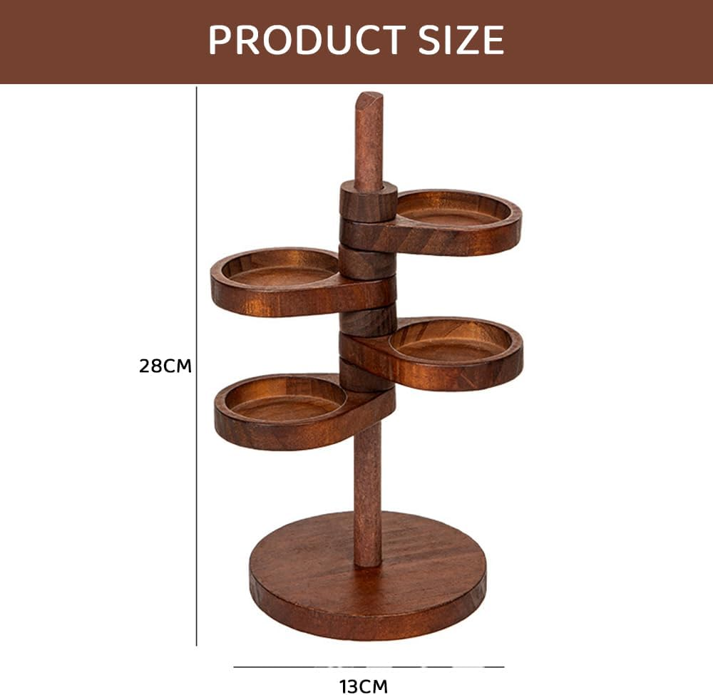 JIUSEGE Spiral Wooden Display Stand, Multi-Tier Rotating Organizer with 4 Adjustable 360&deg; Shelves, Space-Saving Jewelry Storage Rack for Home Decor, Brown image number 5
