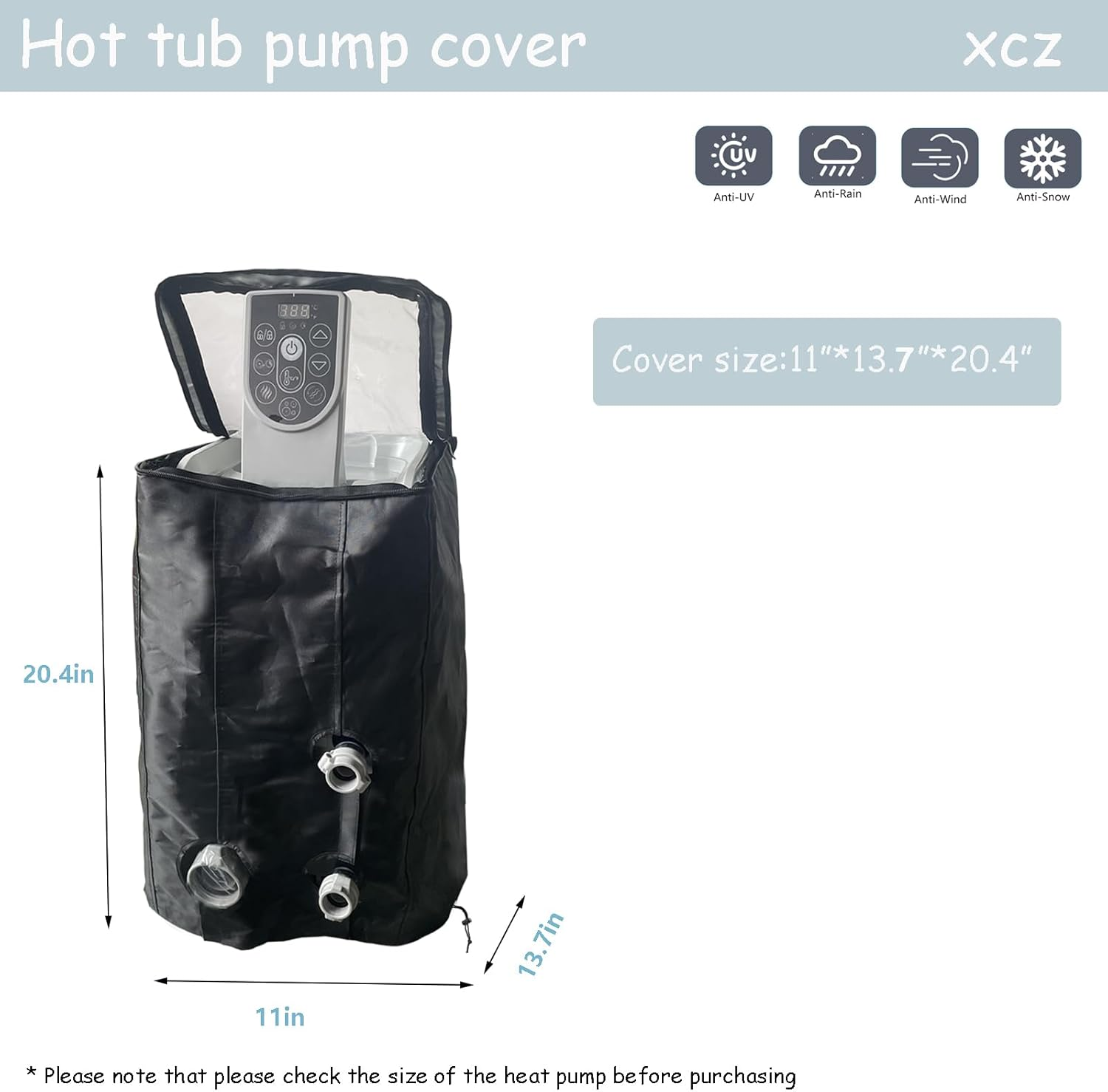 XCZ Inflatable Hot Tub Pump Cover, Fits Three Connecting Tubs (Black, Cover Only) image number 2