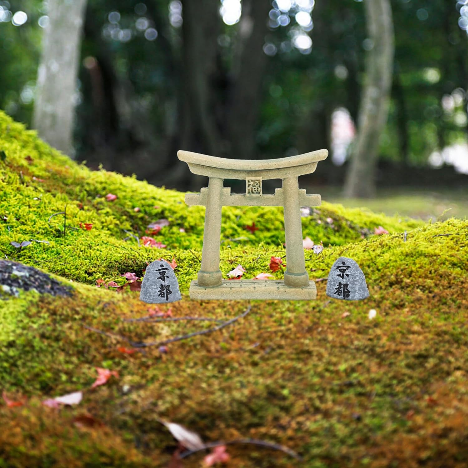 Alipis Japanese Torii Gate, Altar Shelf Mini Torii Gate with Stone Resin Miniature Shrine Japan Fairy Garden Statue for Fish Tank Bonsai Micro Landscape Decoration image number 2