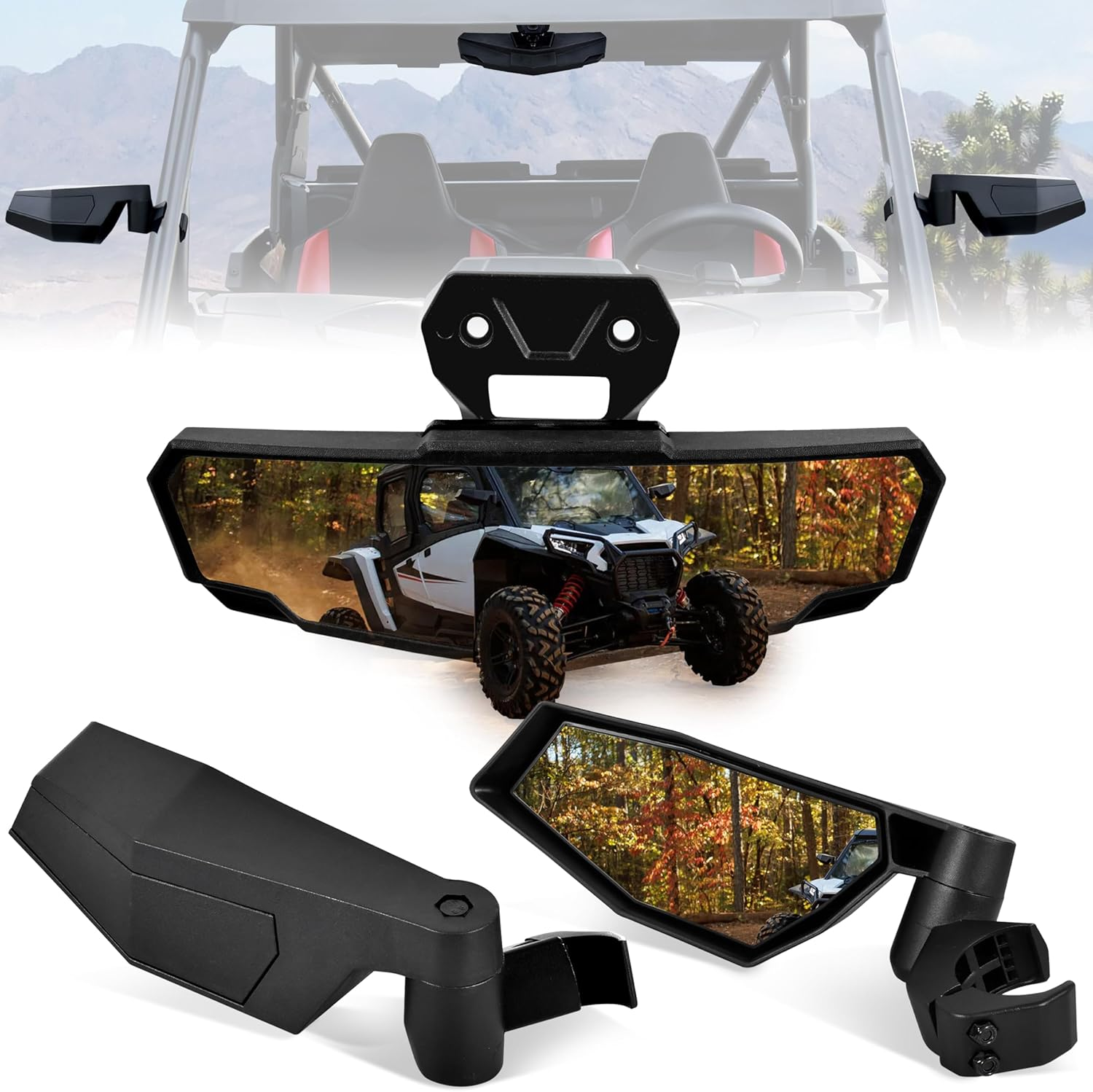 Side Mirrors Center Convex Rear View Mirror Kit for Polaris RZR XP 1000/ XP 4 1000 Ultimate/Sport/Premium 2024 Accessories image number 4